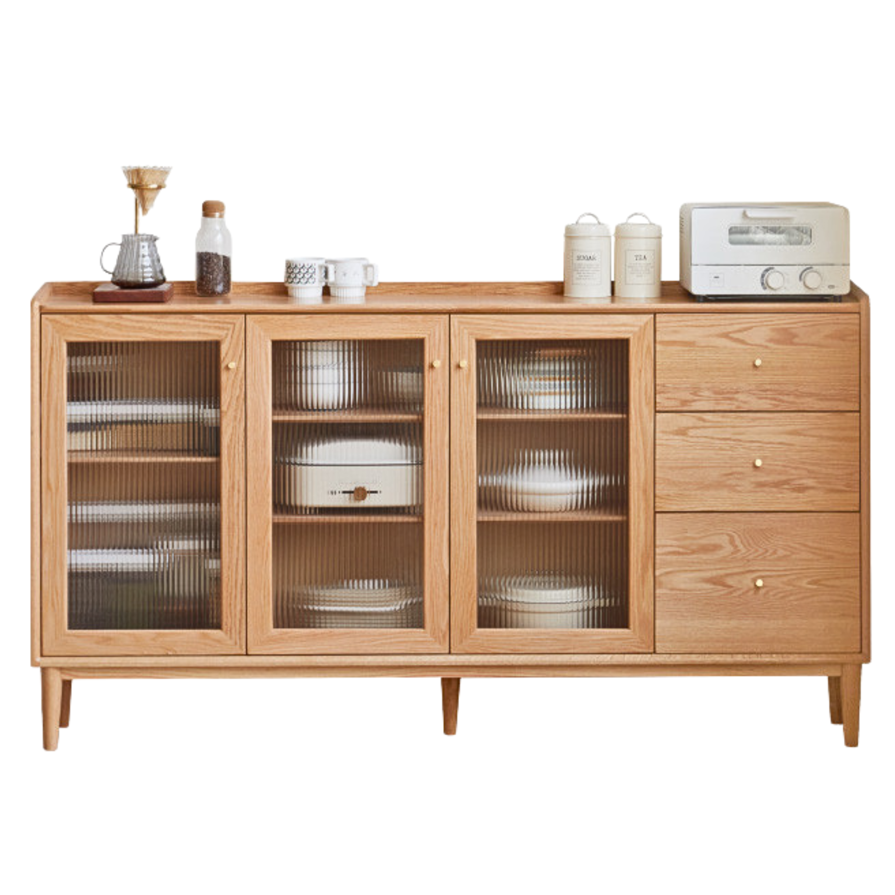 Premium Solid Wood Sideboard with Sliding Doors - Oak, Ash, Black Walnut & Cherry Options - Perfect for Dining Room Storage & Living Room Organization