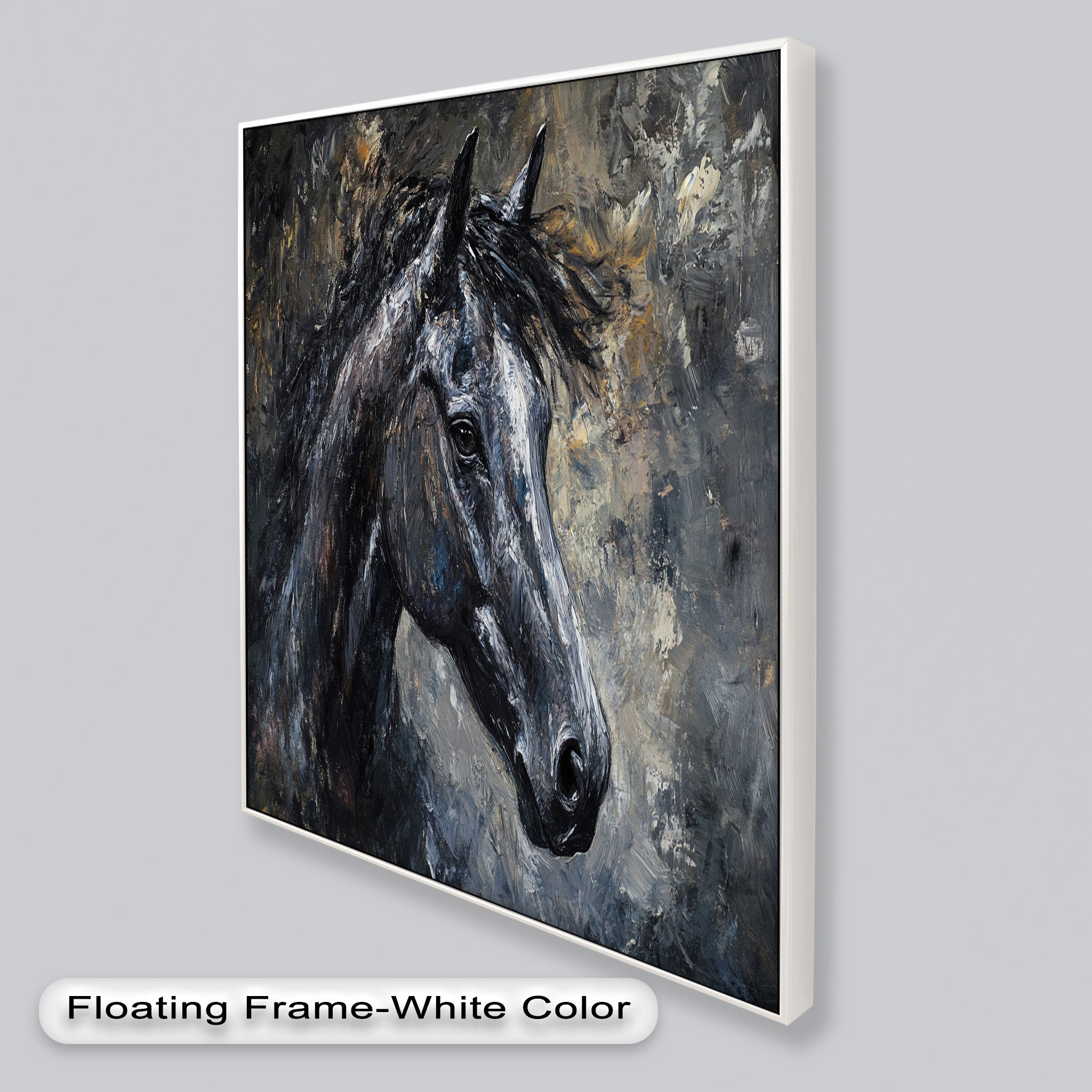 Black Horse Portrait Oil Painting - Handmade Animal Artwork for Home Decor, Office Wall Art & Gift Ideas