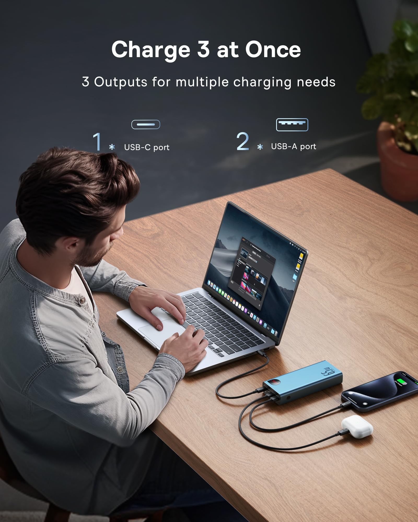 Baseus 20000mAh 65W PD3.0 Fast Charging Power Bank - Metal Laptop Portable Charger with 4-Port USB C for MacBook, Dell XPS, iPad, iPhone 15/14/13/12 Pro, Samsung S23/S22, Steam Deck - Perfect for Travel, Work & Gaming