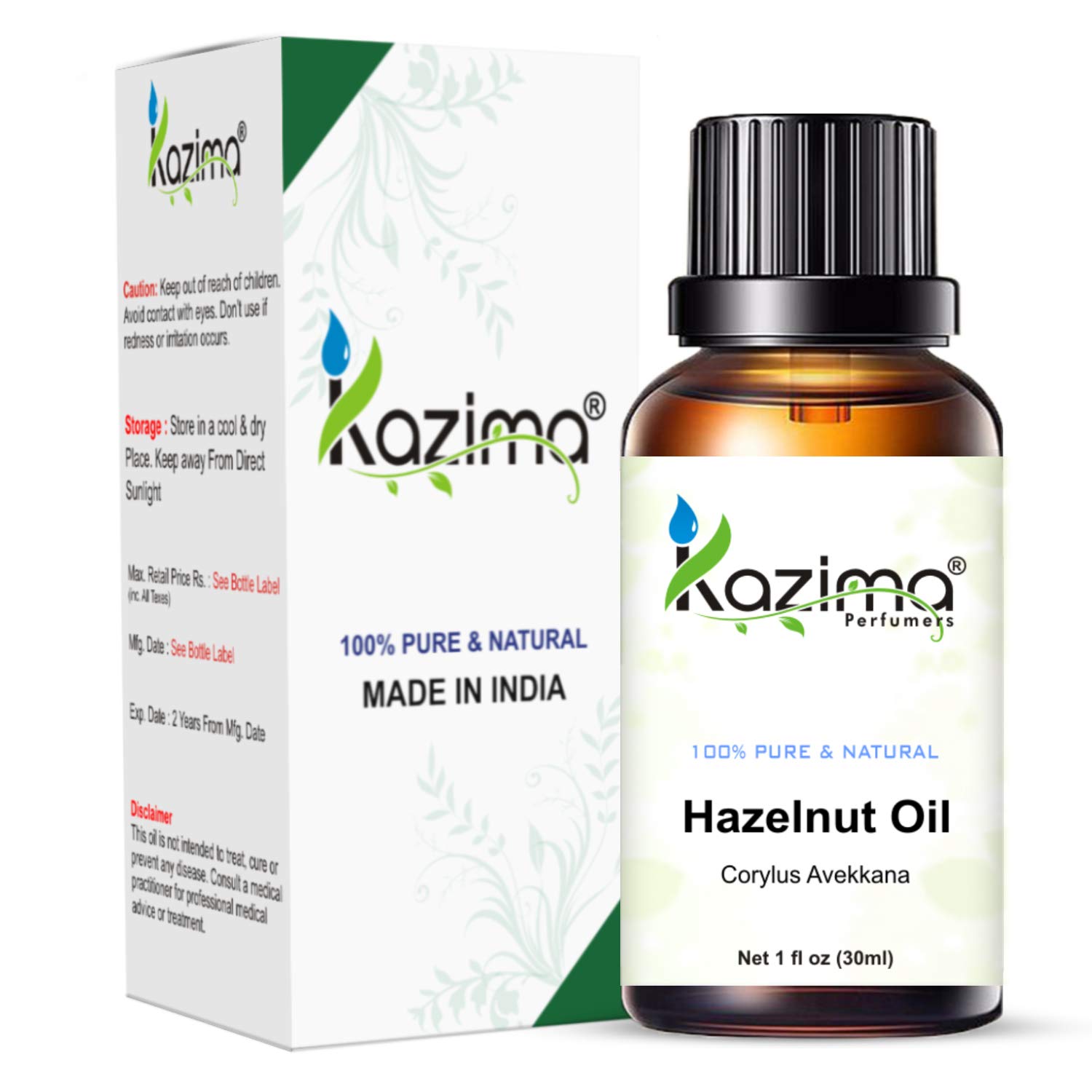 KAZIMA 100% Pure Natural Hazelnut Carrier Oil - Undiluted, Cold Pressed for Skin & Hair Care | Perfect for Aromatherapy, Massage & DIY Beauty Recipes