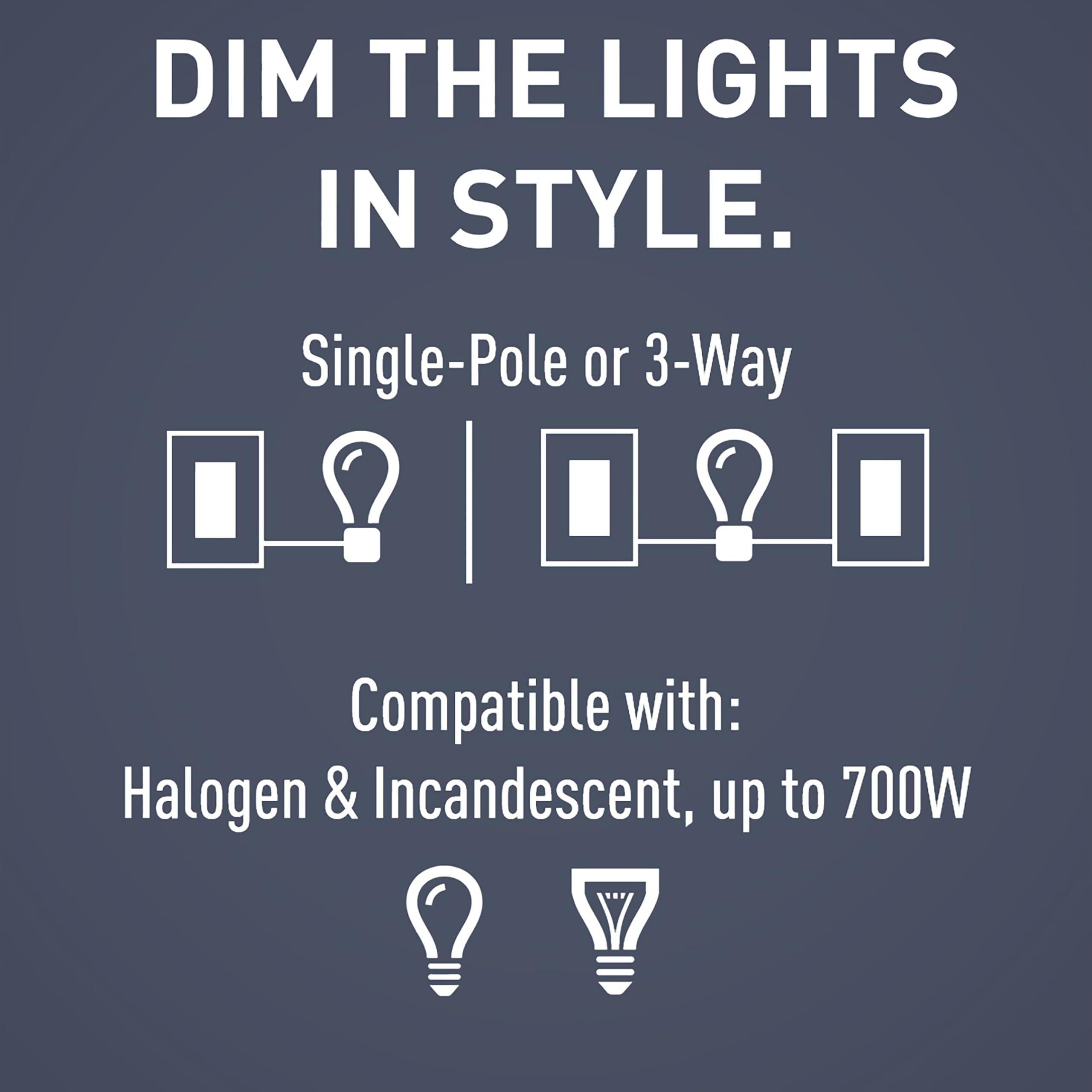 Legrand RH703PNICCV6 700W Dimmer Switch - Preset Decorator Rocker with Locator Light for Incandescent & Halogen Bulbs, Single Pole/3-Way, Nickel (1-Pack) - Perfect for Bedrooms, Living Rooms & Home Lighting Control