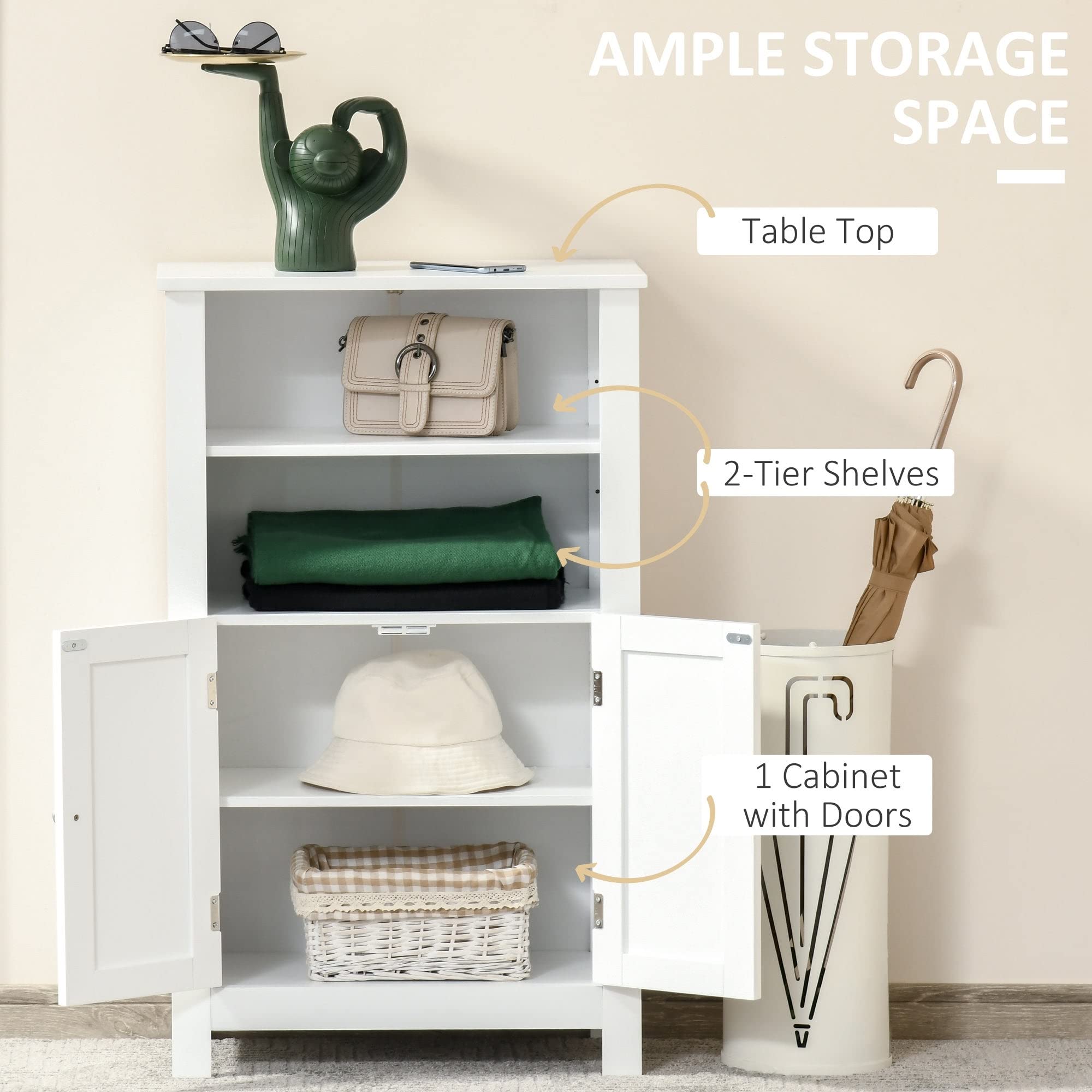 Modern White Freestanding Bathroom Storage Cabinet with Double Doors & 2 Adjustable Shelves - MDF Wood Finish Linen Organizer for Towels, Toiletries & Bath Essentials