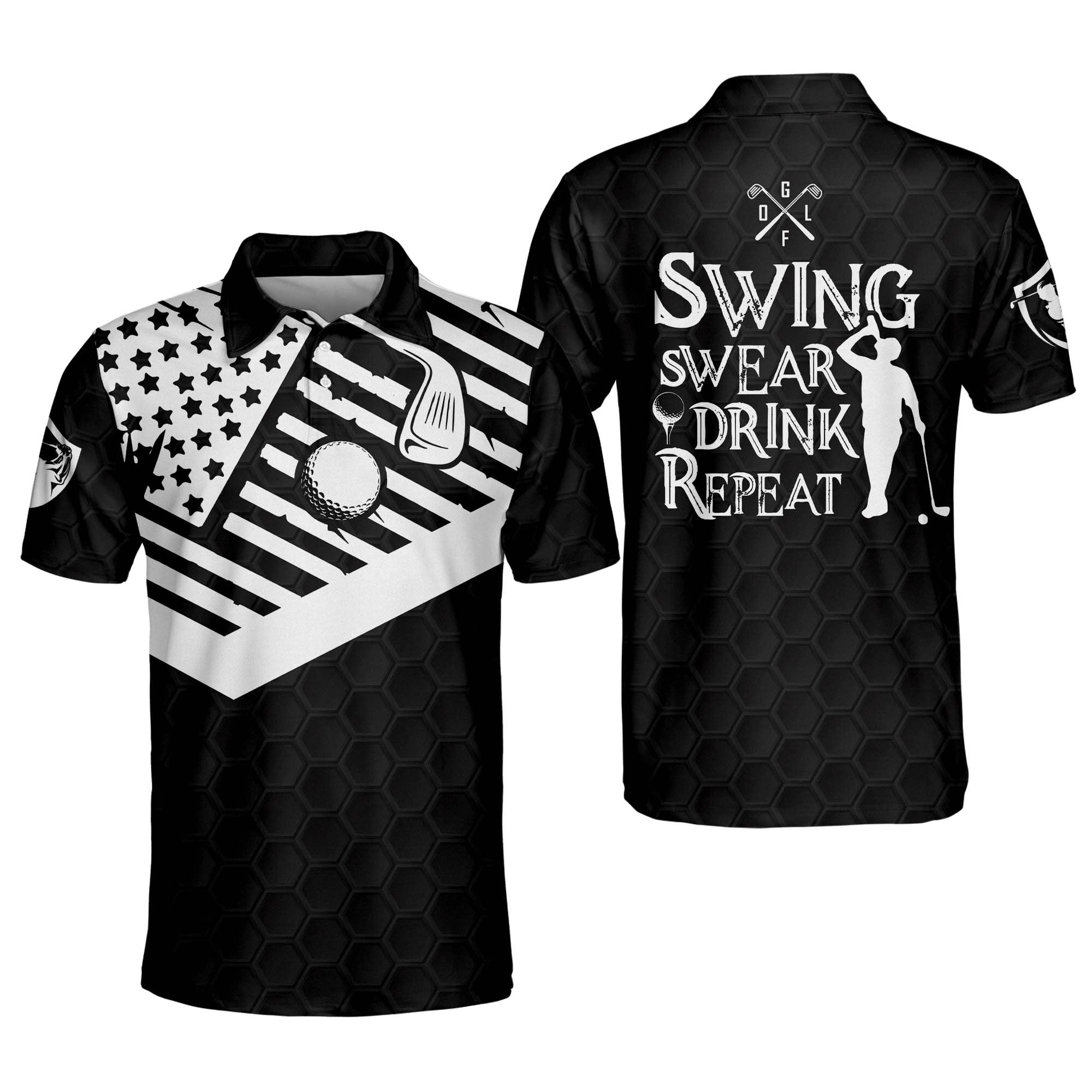 LASFOUR Patriotic Golf Shirts for Men - American Flag Polo Shirts, Funny Short Sleeve Golf Shirts for Dad & Grandpa - Perfect for 4th of July, Memorial Day & Father's Day Golf Outings