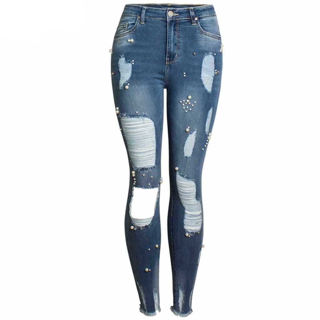 **Women's Ripped Skinny Jeans - High Waist Stretch Denim Pants with Distressed Holes | Sexy & Casual Style (Color: As Shown, Size: S) | Perfect for Night Out, Streetwear & Everyday Fashion**