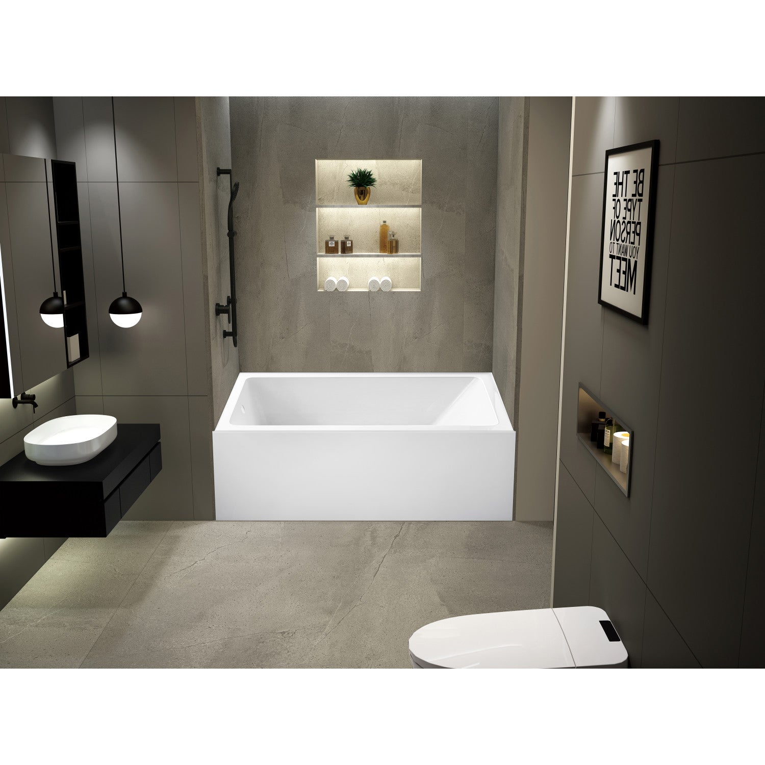 Aqua Eden 60 Inch Acrylic Rectangular 3 Wall Alcove Bathtub - Anti-Skid Surface, Left Drain, Glossy White | Freestanding Soaking Tub for Bathroom Remodel & Spa Relaxation