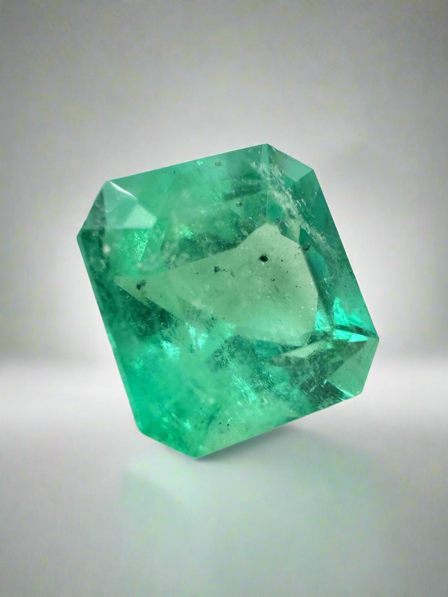 2.76 Carat 9x8mm Natural Colombian Emerald - Yellowish Green Loose Gemstone, Asscher Cut for Jewelry Making, Engagement Rings & Luxury Gifts