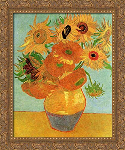 Vincent van Gogh Sunflowers Framed Canvas Art - 20x24 Inch Gold Ornate Wood Wall Decor | Perfect for Living Room, Bedroom & Office Decor