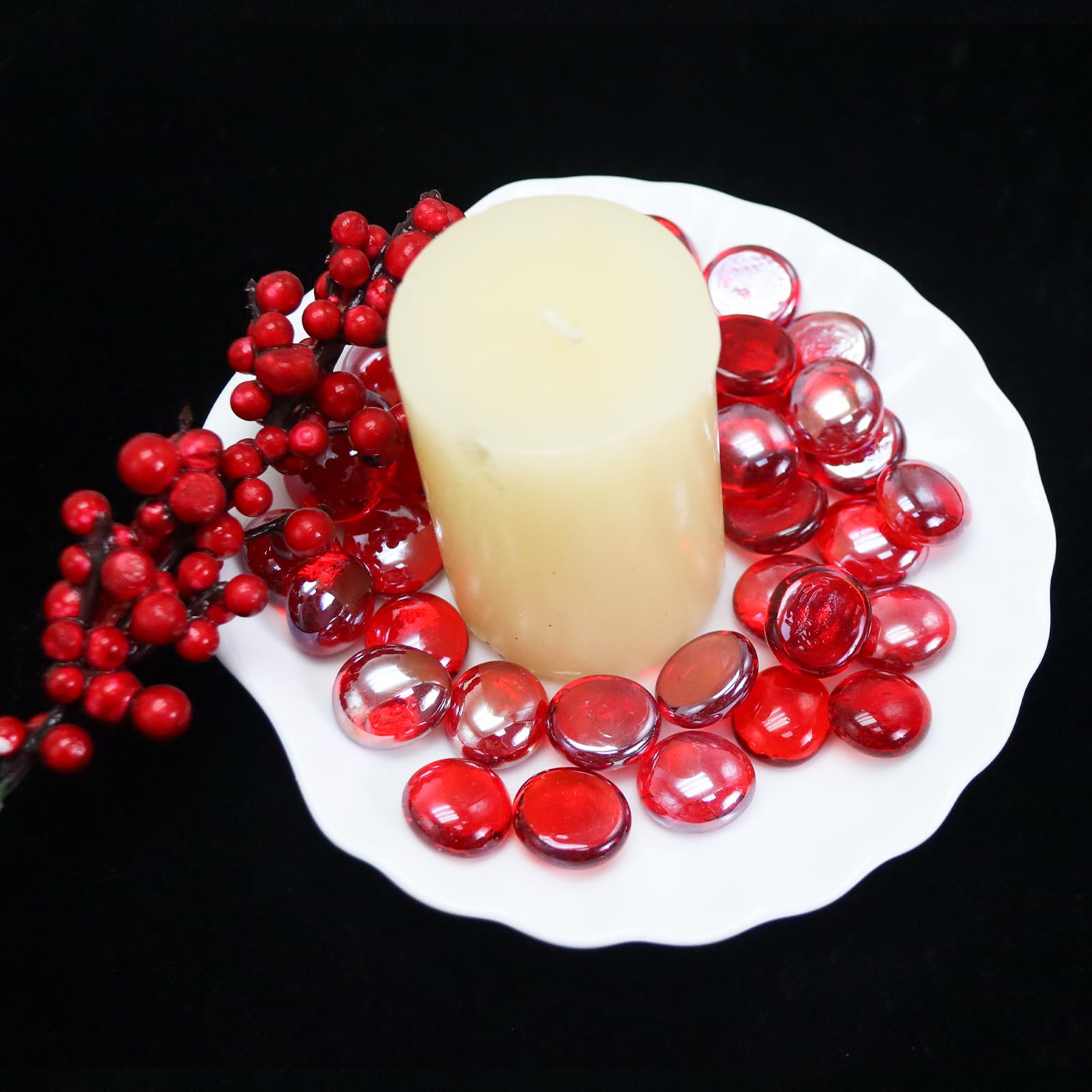 5LB Fire Glass Beads - Flat Glass Marbles for Fire Pit & Fireplace, Vase Filler, Aquariums, Hydroponics - Red Gems for Home Decor, Christmas DIY Crafts & Outdoor Entertaining
