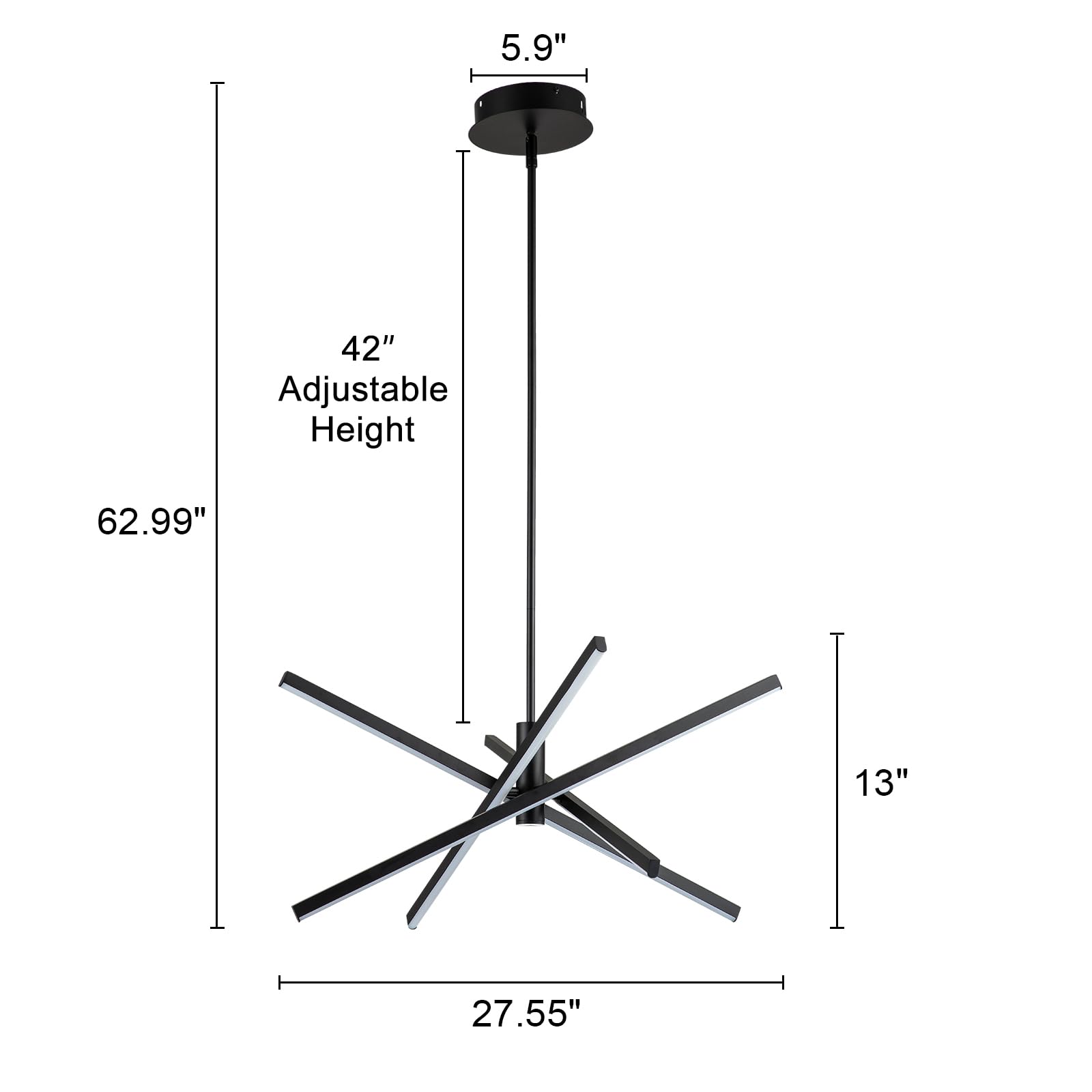Y'INSP Modern Sputnik Chandelier - Black LED Linear Pendant Light with Embedded LEDs for Dining Room, Kitchen Island, Bedroom & Living Room | Stylish Ceiling Lighting Fixture for Home Decor & Interior Design