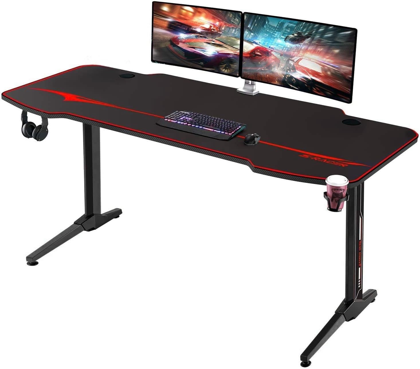 Homall 140cm Racing Style Gaming Desk - Ergonomic T-Shaped Computer Table for PC Gaming with Mouse Pad, Black | Perfect for Esports, Streaming & Home Office Setup