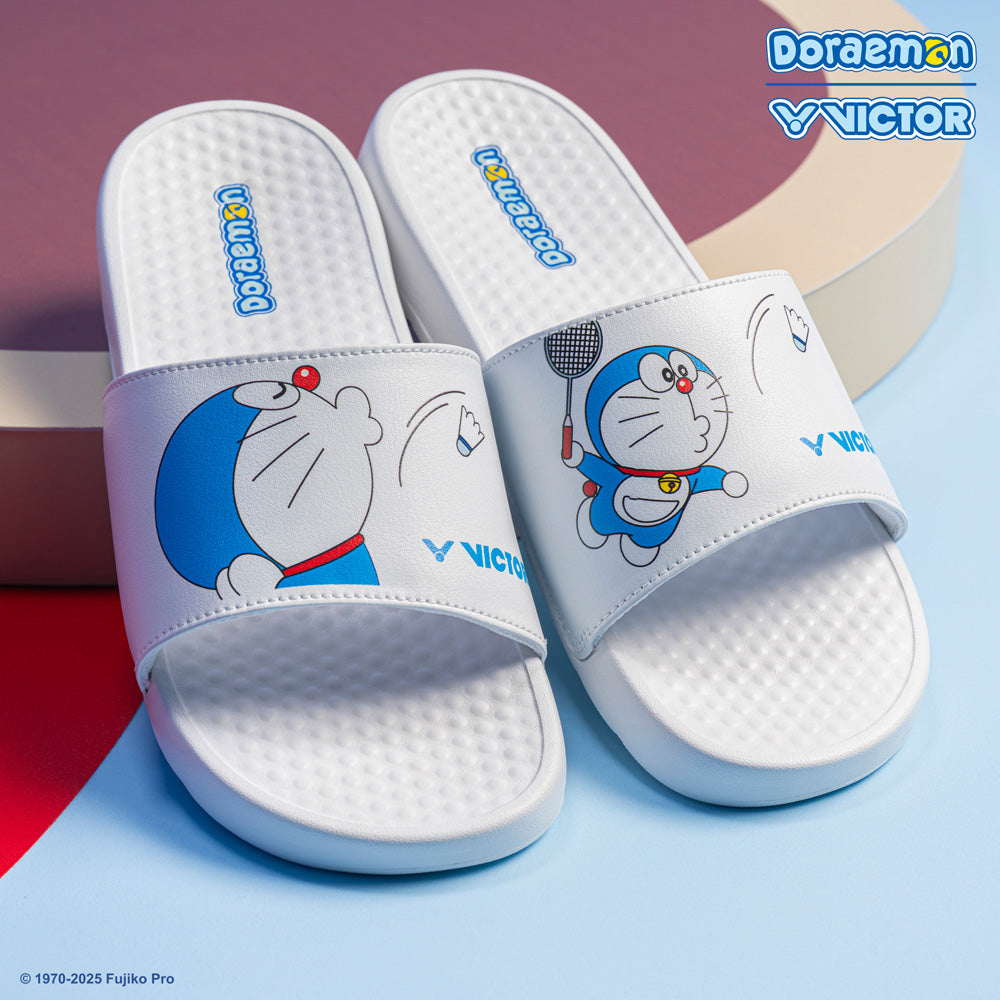 Victor X Doraemon 008DRM A White Slippers - Soft Indoor House Shoes for Men & Women - Perfect for Home, Lounge, and Dorm Comfort