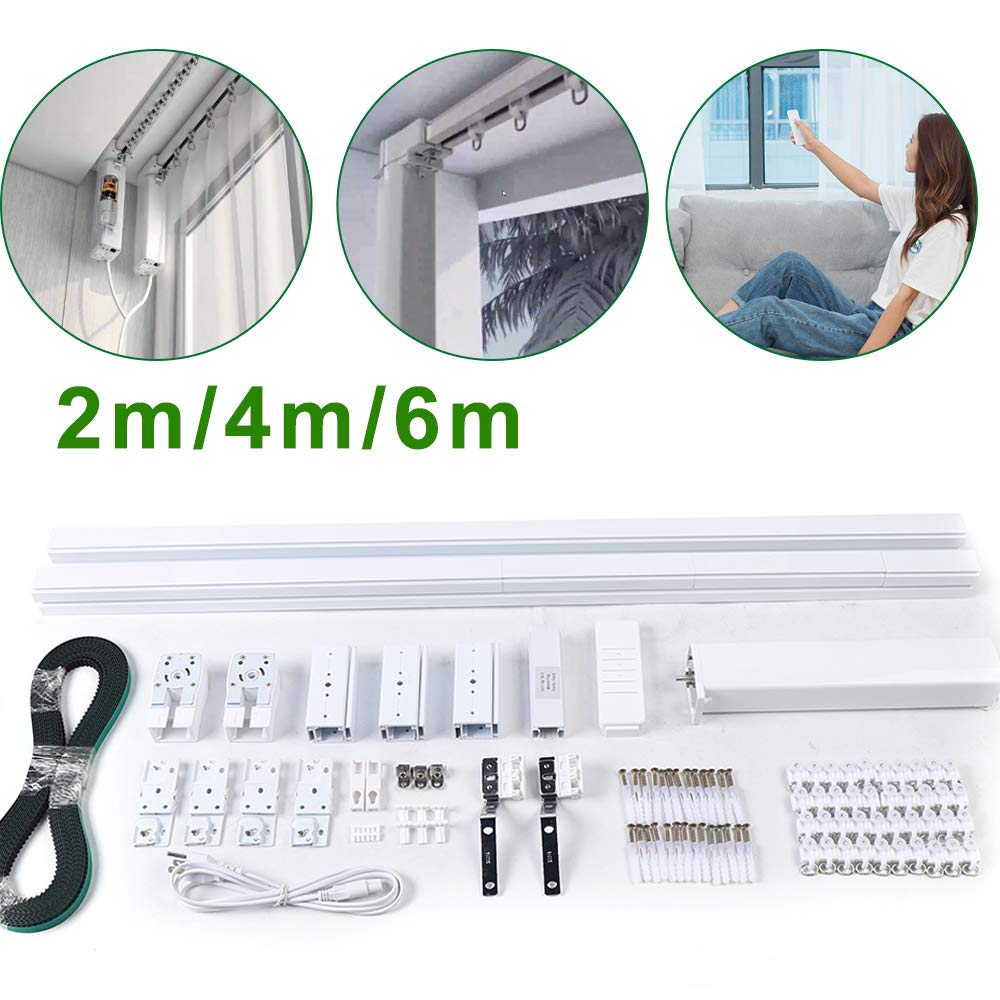 6M Motorized Curtain Track with Remote Control - Smart Electric Curtain Rail System for Home, Ceiling or Wall Mount, Center Opening Design (Ideal for Living Room, Bedroom & Home Theater Automation)
