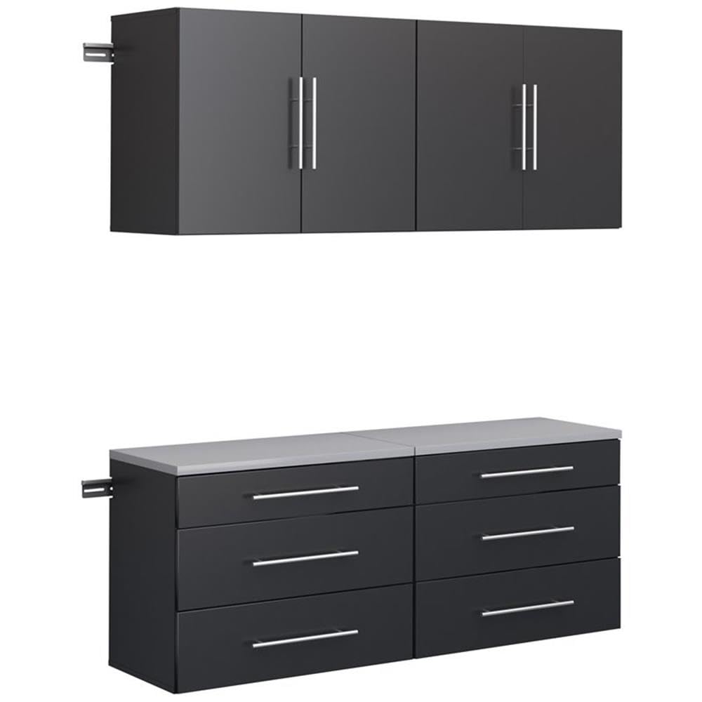 Prepac HangUps 60-Inch 4-Piece Garage Storage Cabinet Set F - Wall Mounted Wooden Pantry & Laundry Organizer for Kitchen, Garage & Utility Room - Black (Perfect for Small Space Organization & Home Storage Solutions)
