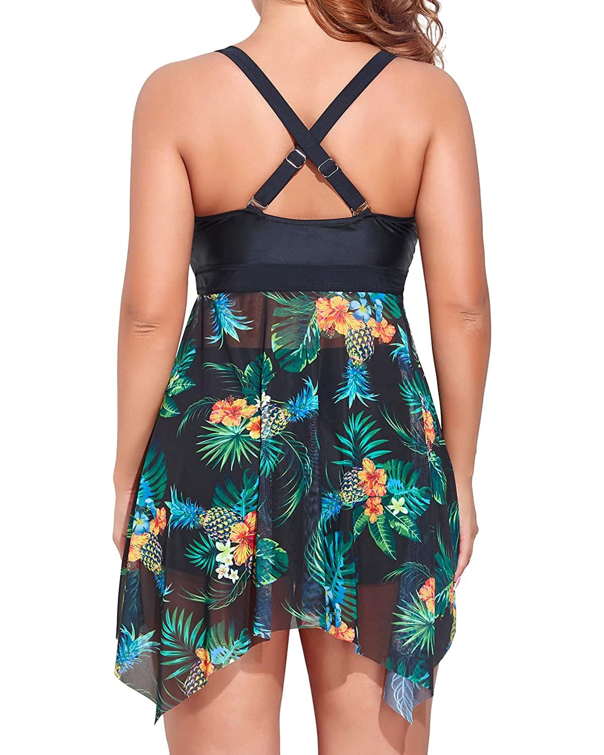 **Daci Plus Size Two Piece Swim Dress with Boyshorts for Women - Mesh Swimsuits & Flowy Bathing Suits - Perfect for Beach Vacations, Pool Parties & Summer Getaways**
