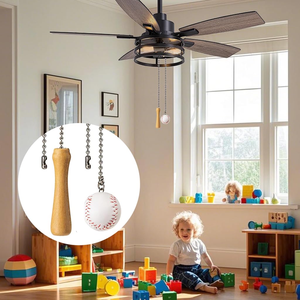 Baseball and Baseball Bats Ceiling Fan Pull Chain Ornaments Extender - 12
