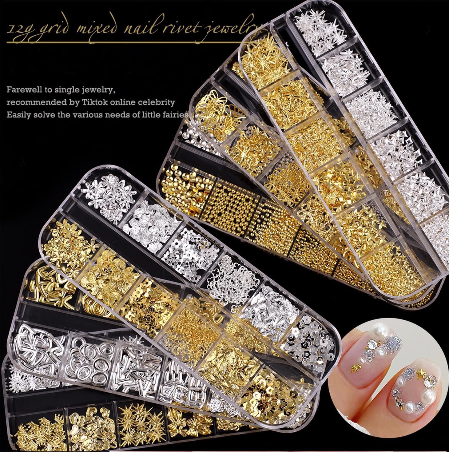 3D Gold & Silver Star Nail Charms - Mixed Metal Nail Art Gems for DIY Manicure, Shiny Cross Star Nail Decorations | Perfect for Nail Art, Salon Designs & Party Glam Looks