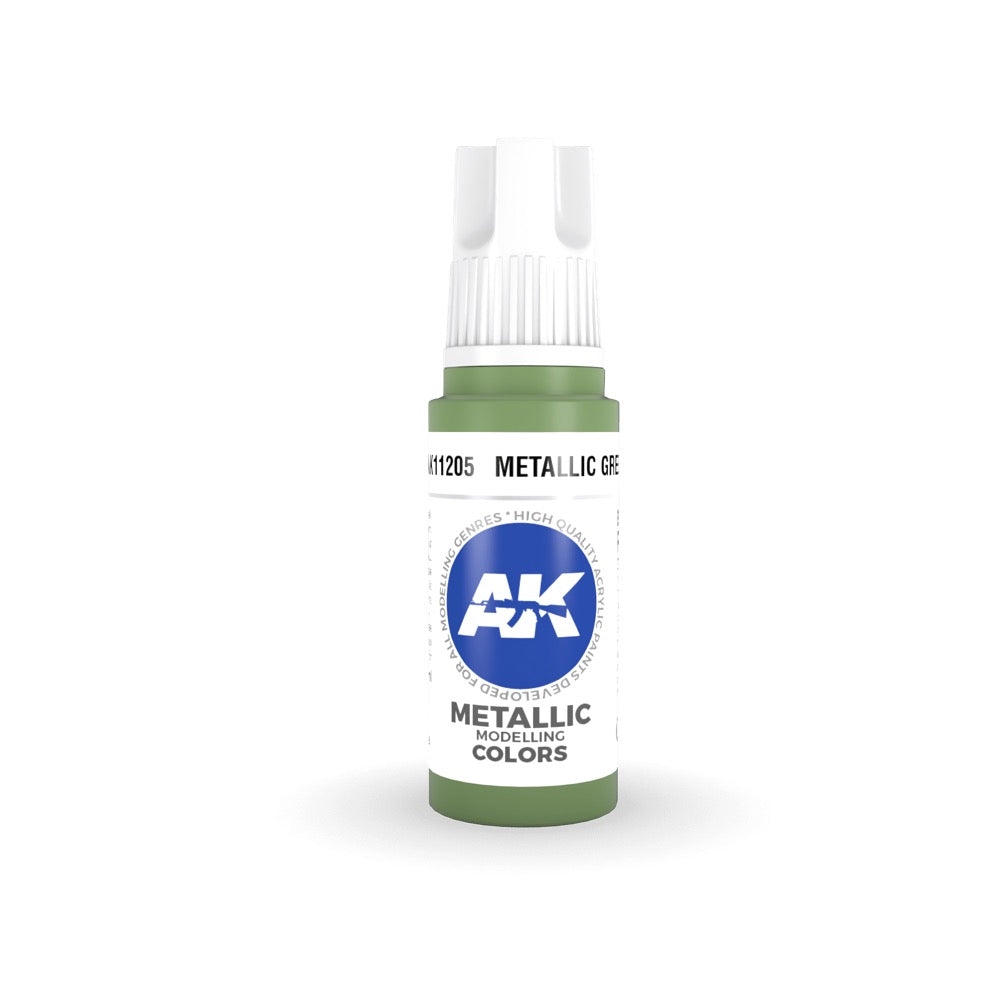 AK Interactive AK11205 Metallic Green Acrylic Paint - 17ml Bottle (3rd Generation) for Model Kits, Miniatures & DIY Crafts