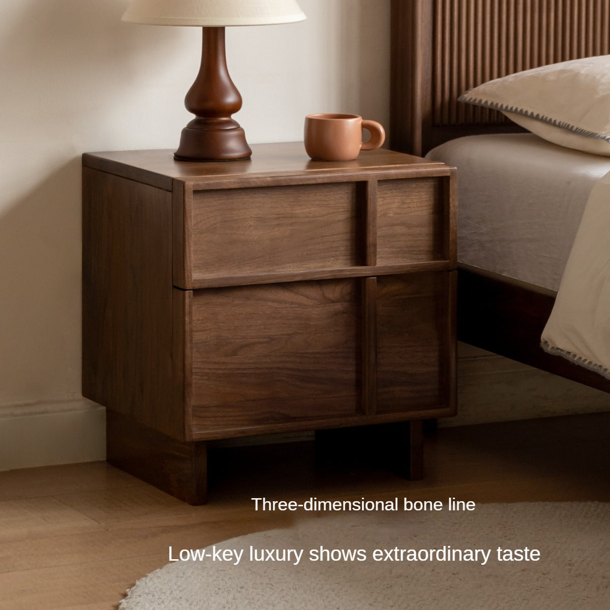 Solid Black Walnut Wood Nightstand with Drawer - Caluswood Bedside Table for Bedroom Storage | Perfect for Small Spaces, Apartment Living & Modern Home Decor