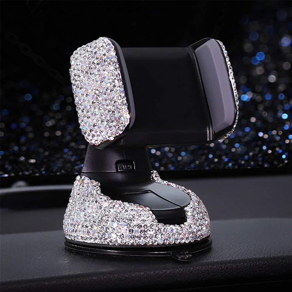 MASO Rhinestone Car Phone Holder - Air Vent & Windshield Mount for iPhone, Samsung, GPS - Silver (Perfect for Road Trips & Daily Commute)