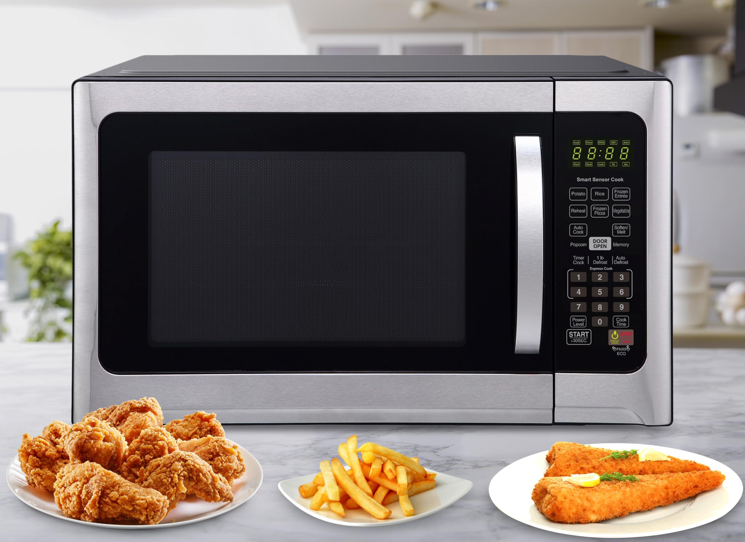 Farberware 1.2 cu. Ft Stainless Steel Countertop Microwave Oven with Sensor Cooking Technology - Perfect for Small Kitchens, Dorms & Office Break Rooms