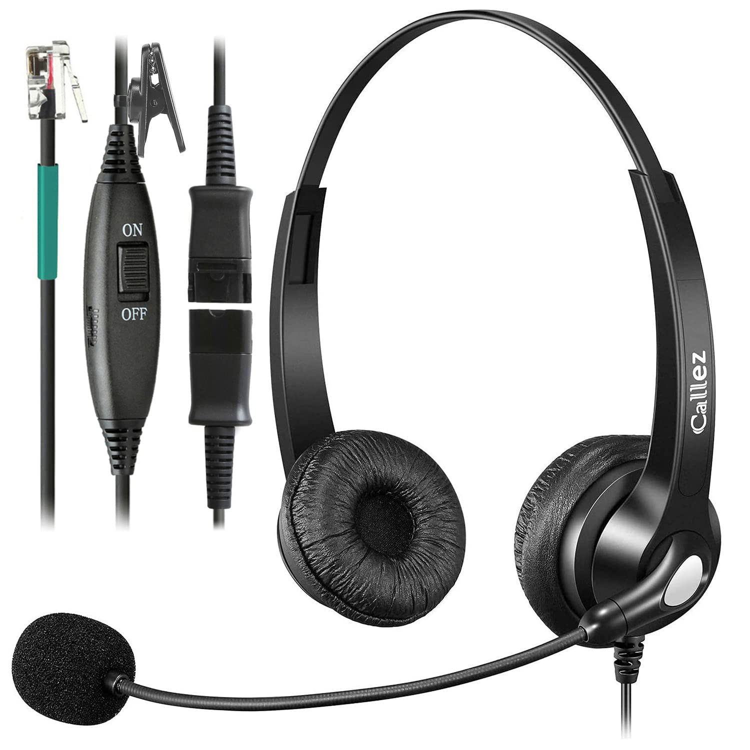 RJ9 Telephone Headset with Noise Cancelling Microphone - Quick Disconnect Office Headset Compatible with Polycom VVX310/311/411, Plantronics S12, NEC DT300, ShoreTel 230 - Perfect for Call Centers, Customer Service & VoIP Business Communications