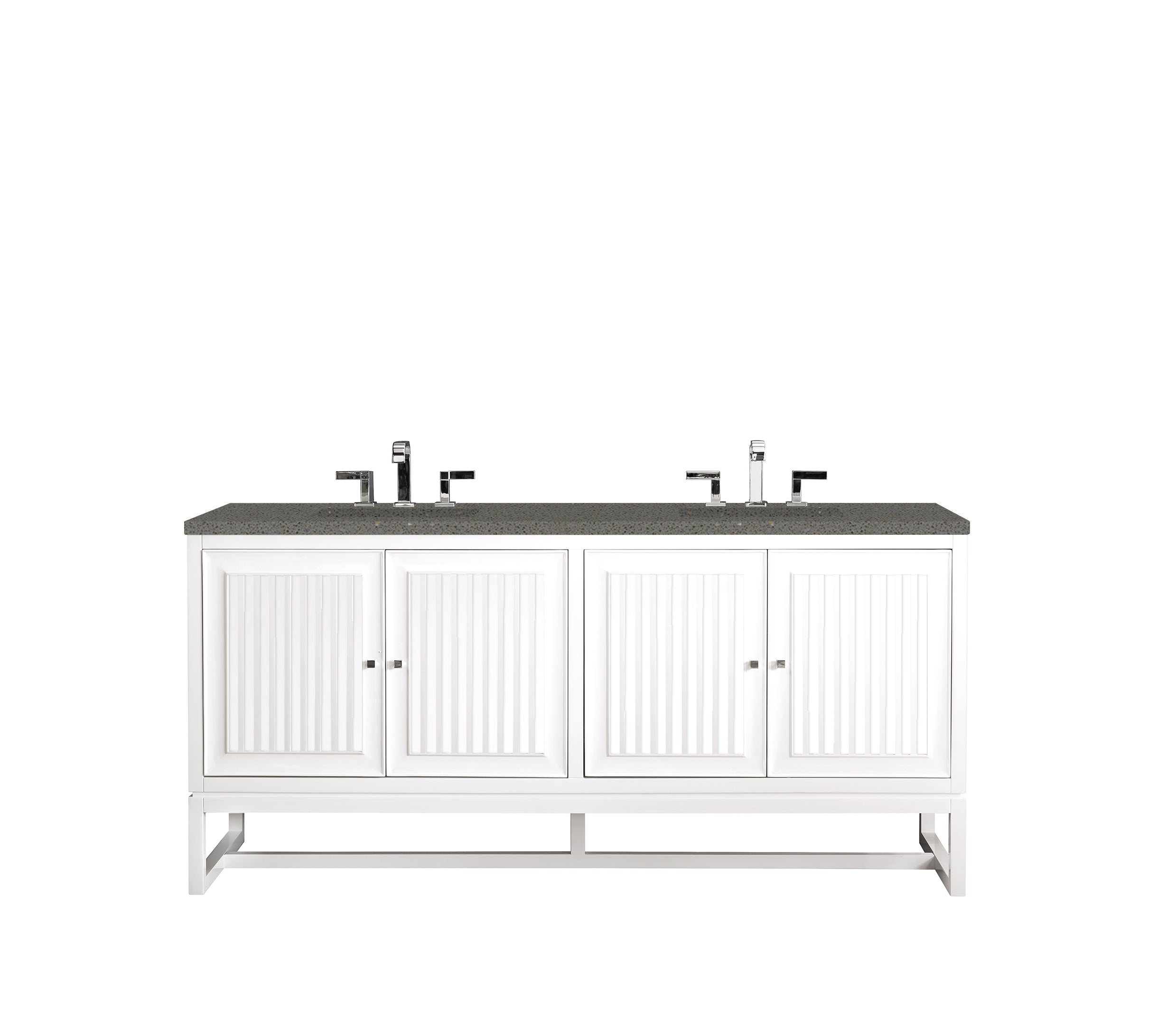 Athens 72 Inch Double Vanity Cabinet with 3CM Grey Expo Quartz Top - Glossy White Bathroom Vanity for Modern Homes - Perfect for Master Bathroom & Guest Bathroom Renovations