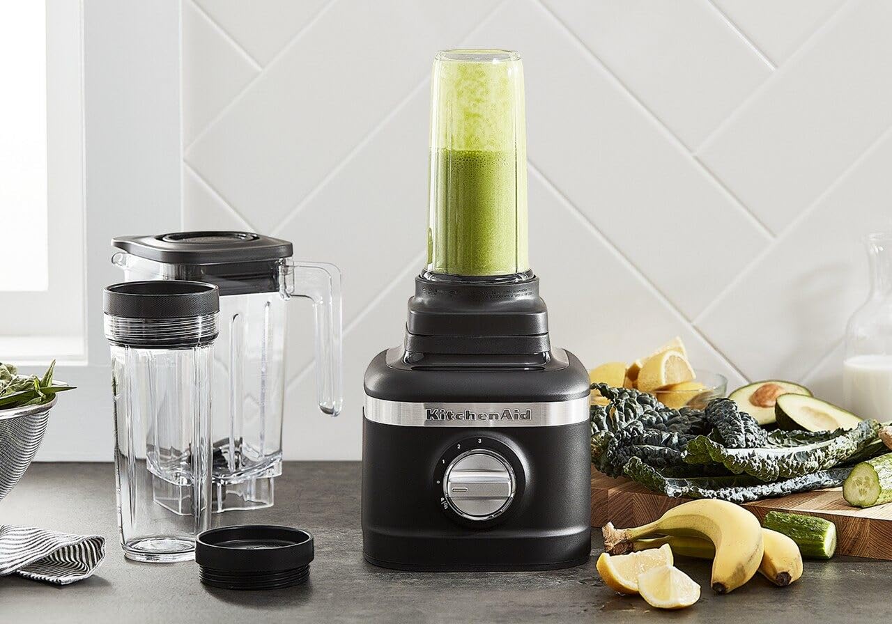 KitchenAid K150 3-Speed Ice Crushing Blender with 2 Personal Blender Jars - Black Matte (KSB1332BM) - Perfect for Smoothies, Shakes & Frozen Drinks at Home or Office