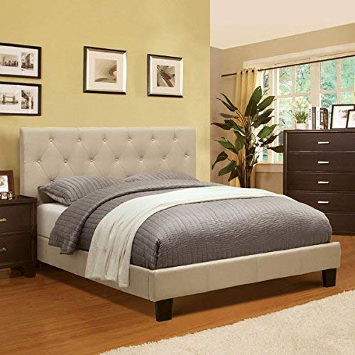 Athena Upholstered Platform Bed Frame - Twin Size, Ivory Upholstery, Modern Bedroom Furniture for Home - Perfect for Small Spaces, Guest Rooms & Cozy Apartments