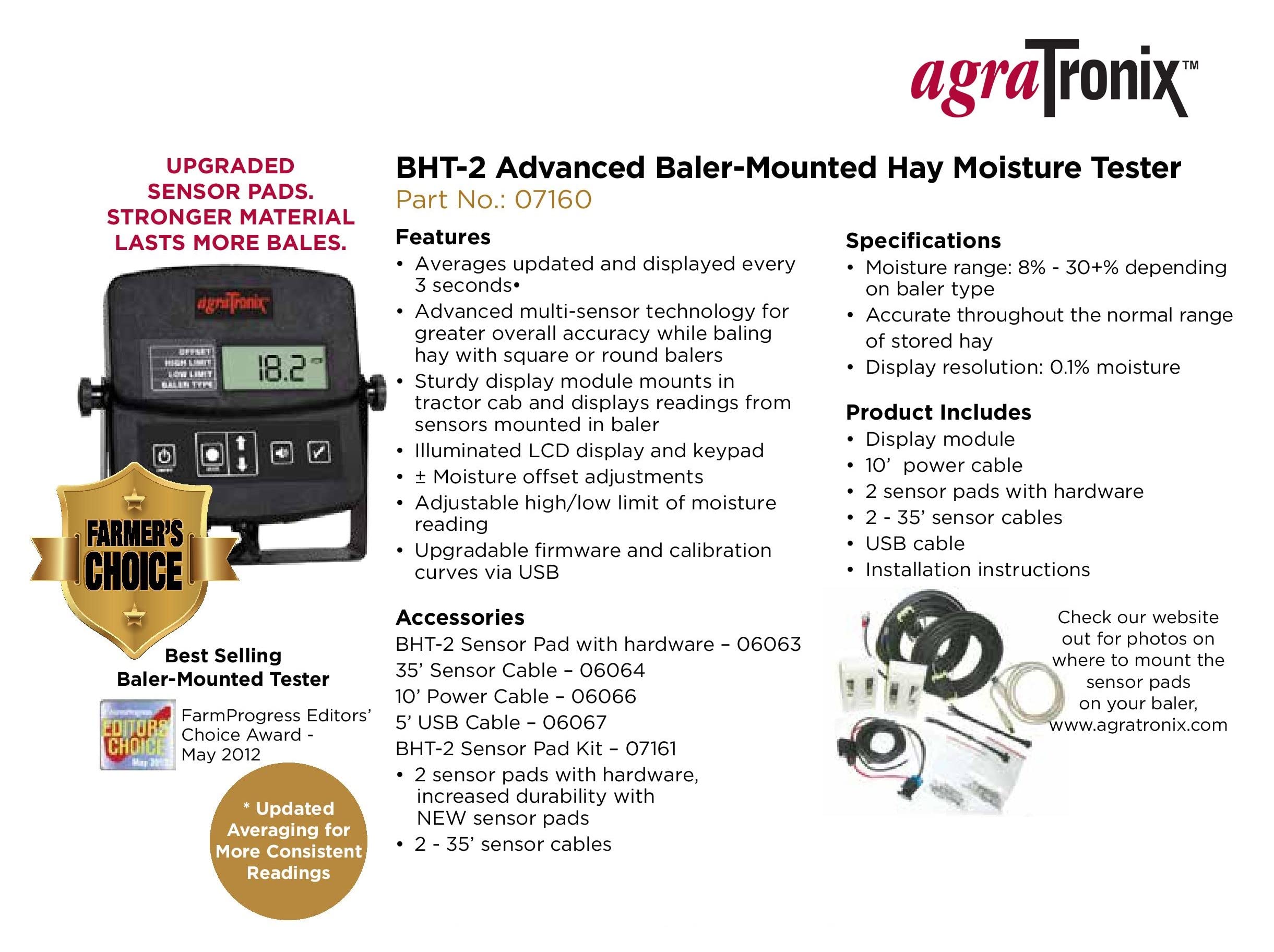 Agratronix BHT-2 Advanced Baler-Mounted Hay Moisture Tester - Accurate Forage Moisture Measurement for Farming & Agriculture - Perfect for Hay Baling, Silage Making & Crop Harvesting