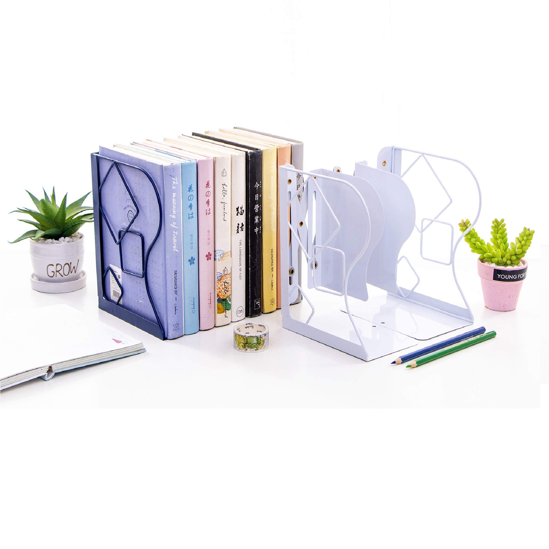 Heavy Duty Adjustable Bookends - Non-Slip Book Organizer for Desk, Shelves & Office - Perfect for Books, Magazines & Office Supplies Organization