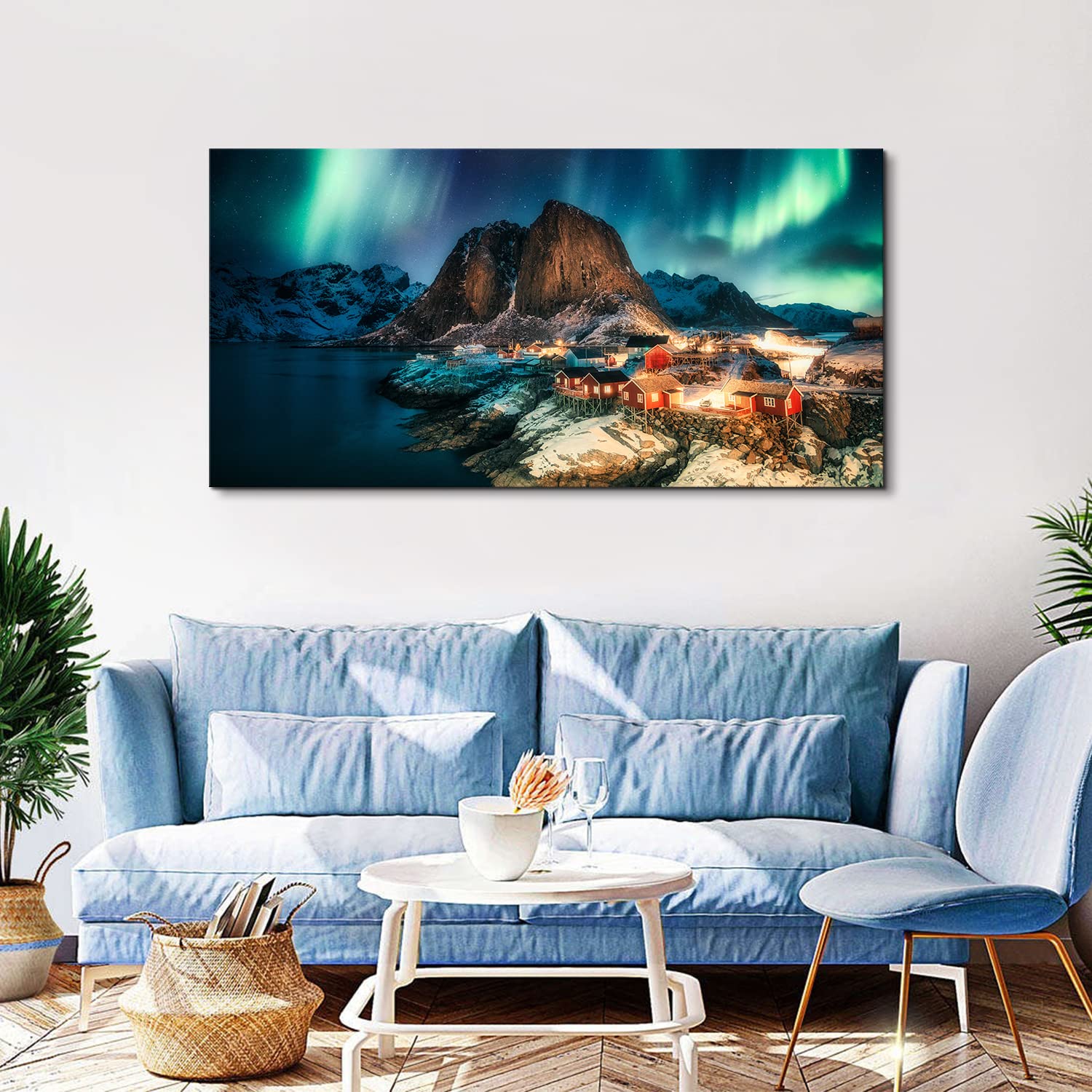 Northern Lights Canvas Wall Art - Green Aurora Borealis Landscape Painting, Modern Nature Scenery Print for Living Room, Bedroom & Home Decor (30x60 Inches) - Perfect for Creating a Calming Atmosphere in Your Space