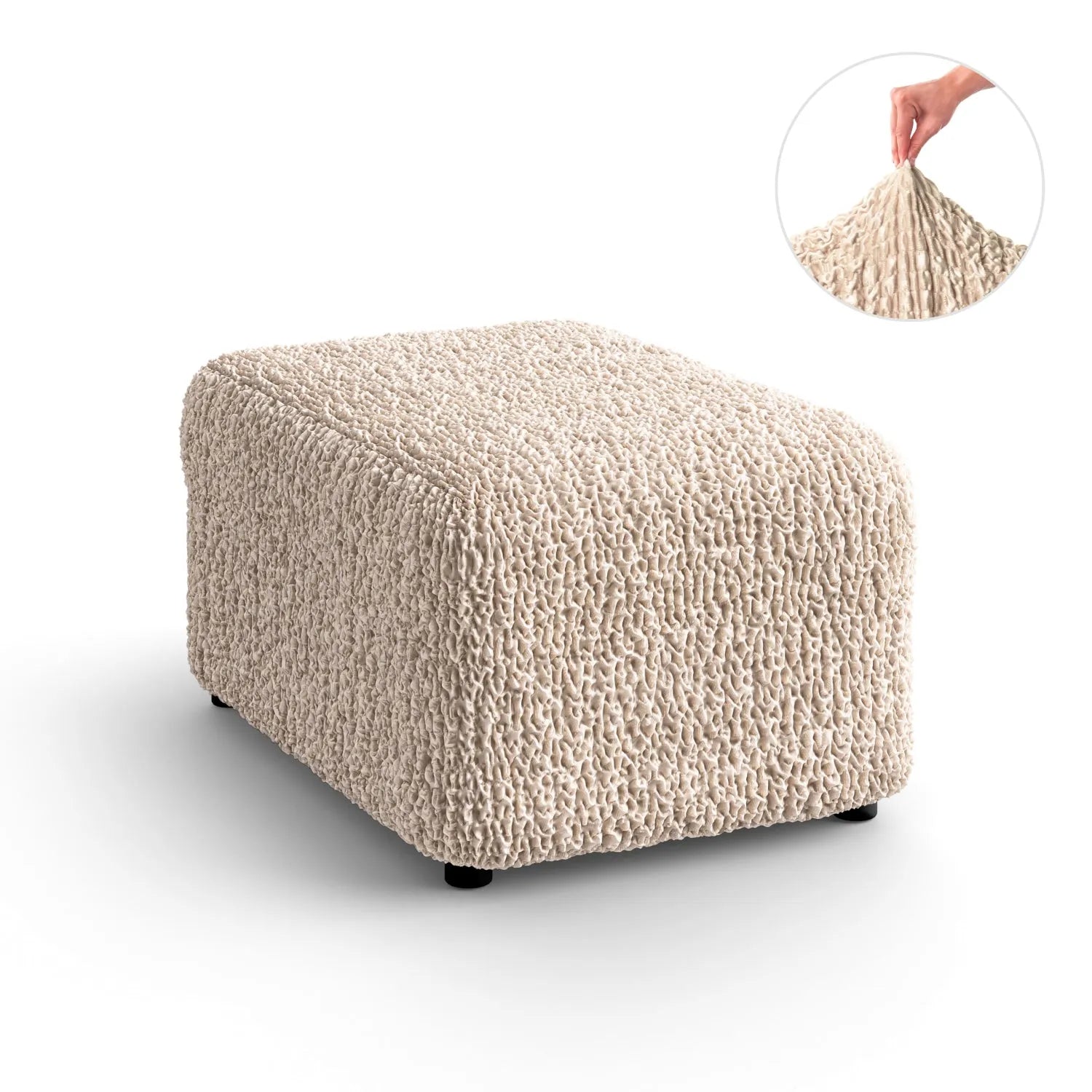 Ottoman Slipcover Medium Size - Goffrato Velvet Collection | Stretchable Furniture Cover for Living Room, Bedroom & Office Decor