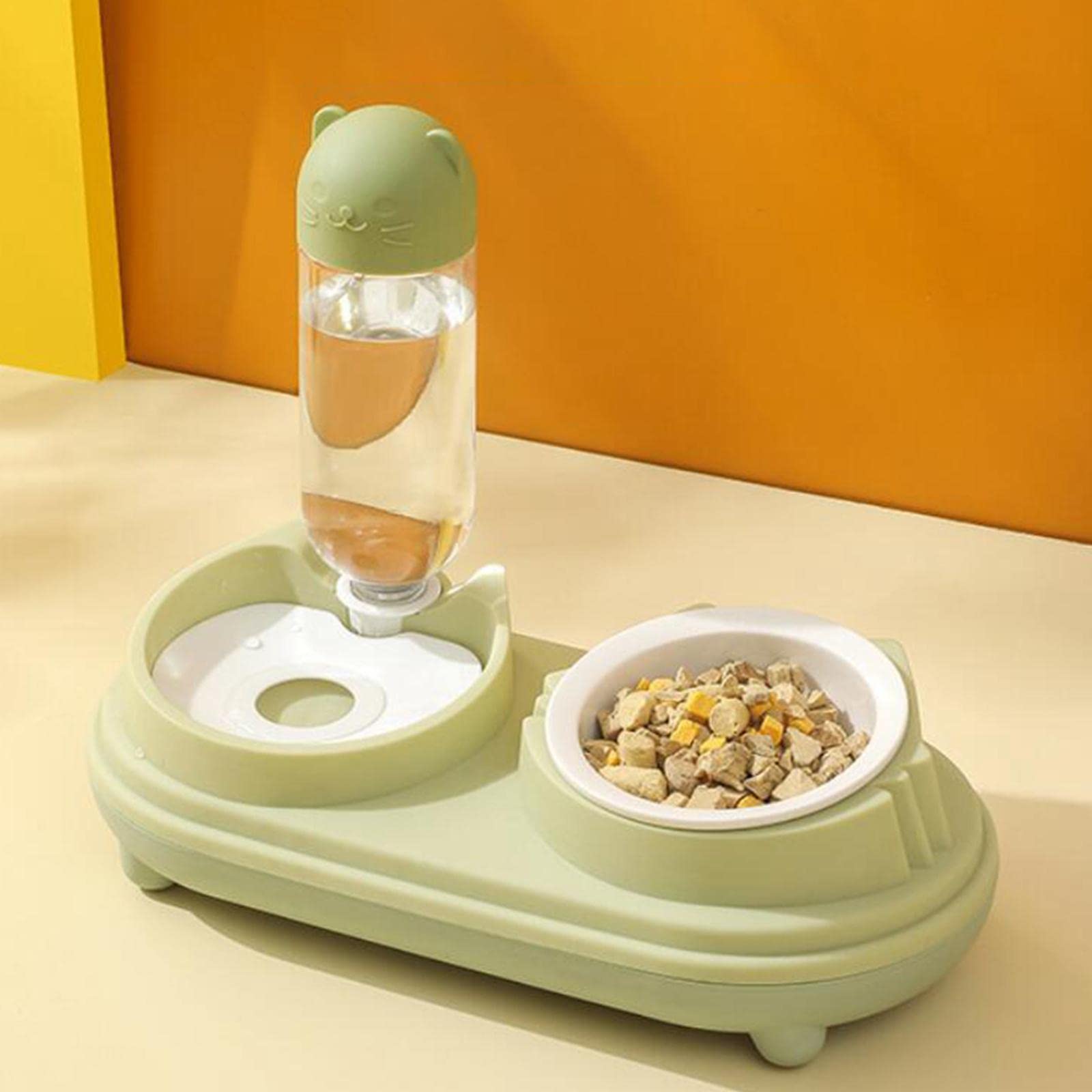 SECRET DESIRE Pet Drinking Fountain - Tilted Cat Food Bowl for Small & Medium Dogs, Rabbits - Green - Perfect for Indoor Feeding & Hydration Station
