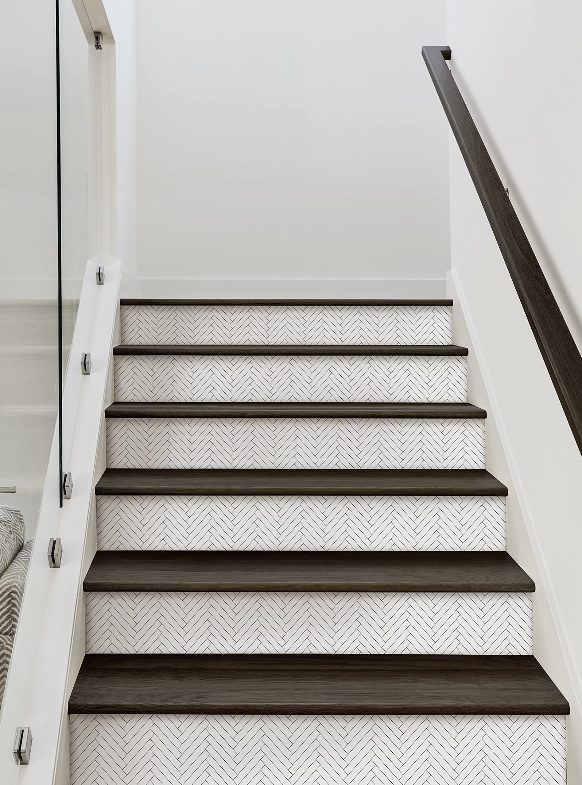 Black Herringbone Tile Peel and Stick Stair Riser Strips - 15 Pack (48