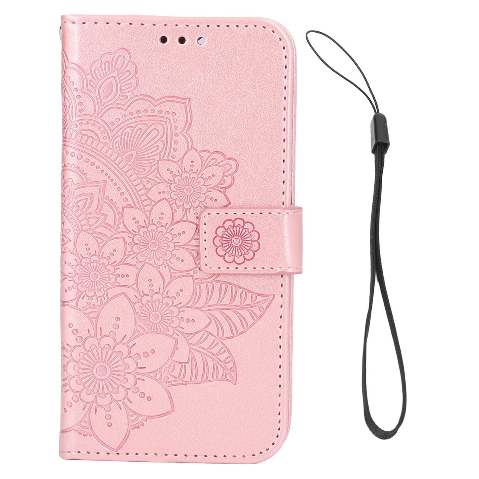Yoidesu Magnetic Flip Wallet Case for iPhone 13 (6.1 Inch) - PU Leather Flower Embossed Phone Cover with Card Slots & Secure Buckle (Rose Gold) - Perfect for Everyday Use, Travel & Hands-Free Convenience