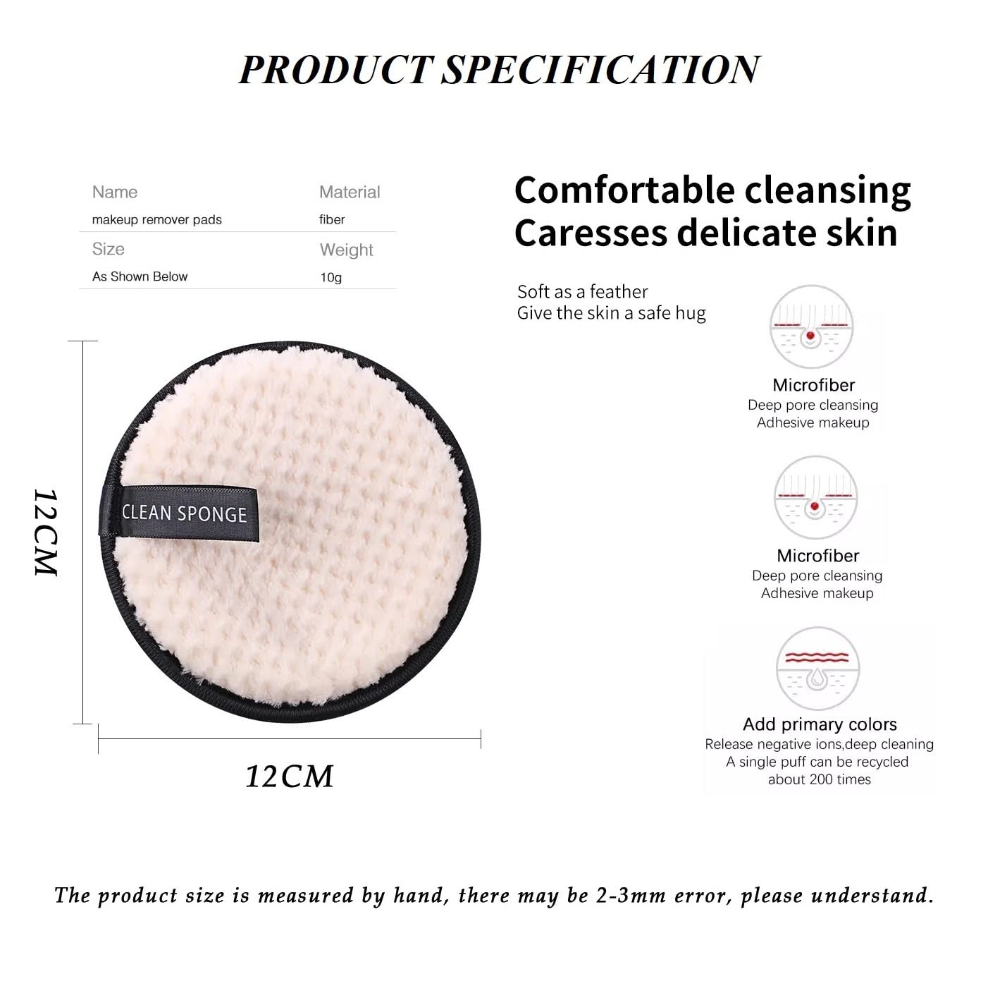 KitchenFest® Reusable Microfiber Makeup Remover Pads - Gentle Face Cleansing for Foundation, Mascara & Eyeliner - Washable Cosmetic Puffs (Pack of 3) - Perfect for Travel, Daily Skincare & Eco-Friendly Beauty Routine