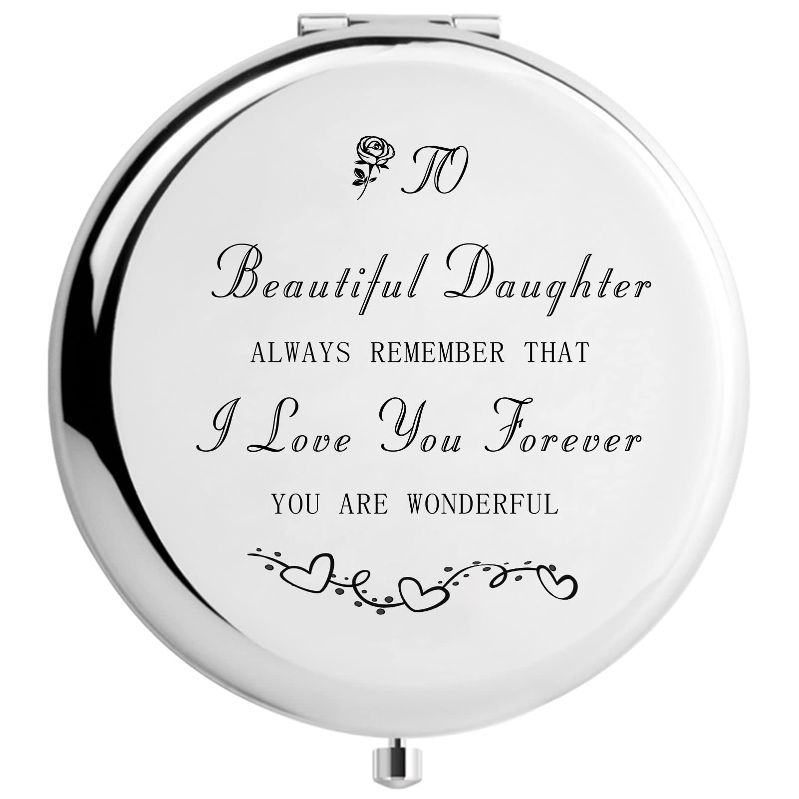 Meaningful Gifts for Women - Elegant Travel Makeup Mirror with 'I Love You' Engraving | Perfect for Birthday, Anniversary & Valentine's Day Presents | Compact & Portable for Travel, Home & Office Use