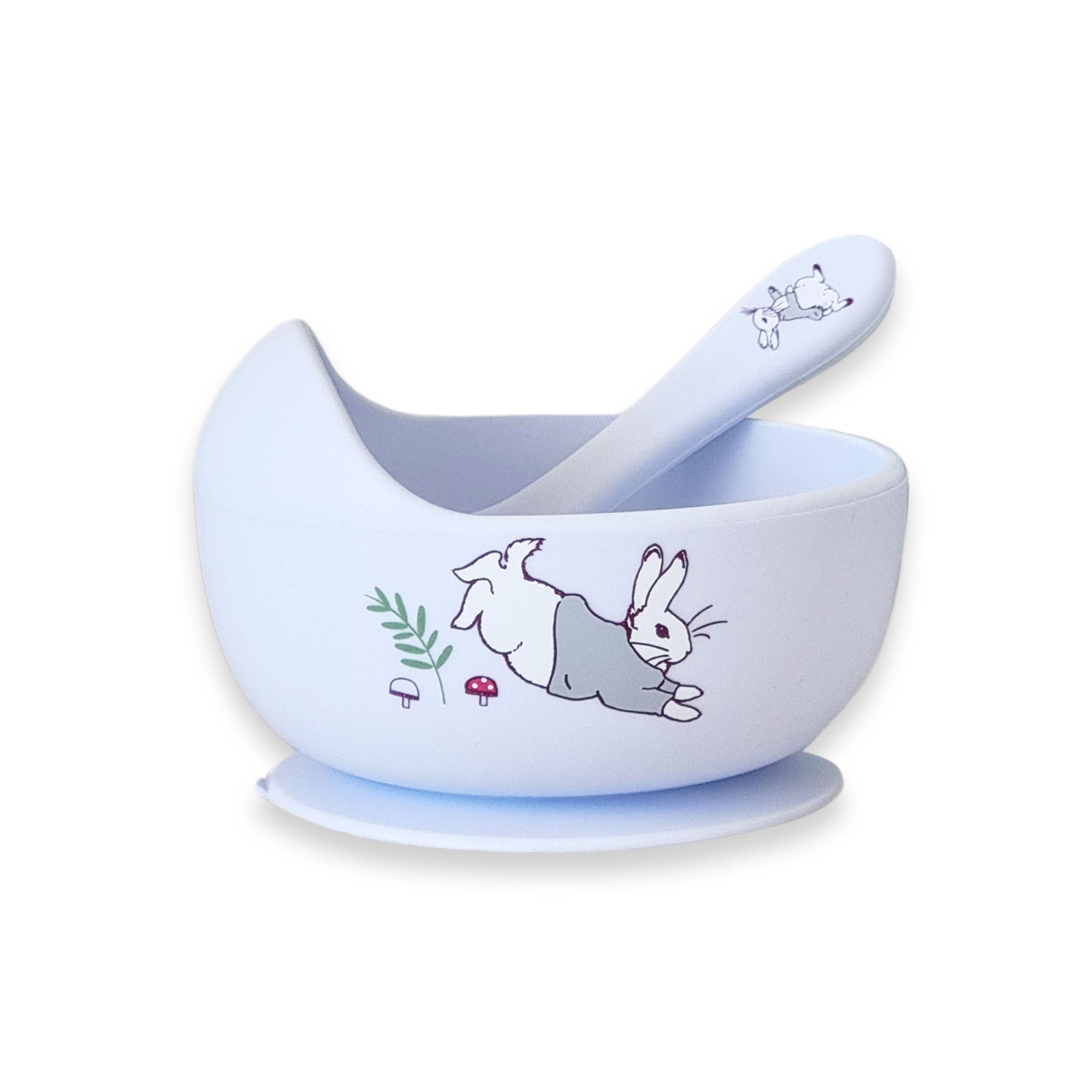 Peter Rabbit Silicone Duck Egg Bowl and Spoon Set - BPA-Free Baby Feeding Utensils for Toddlers | Perfect for Breakfast, Snacks & Travel | Blue