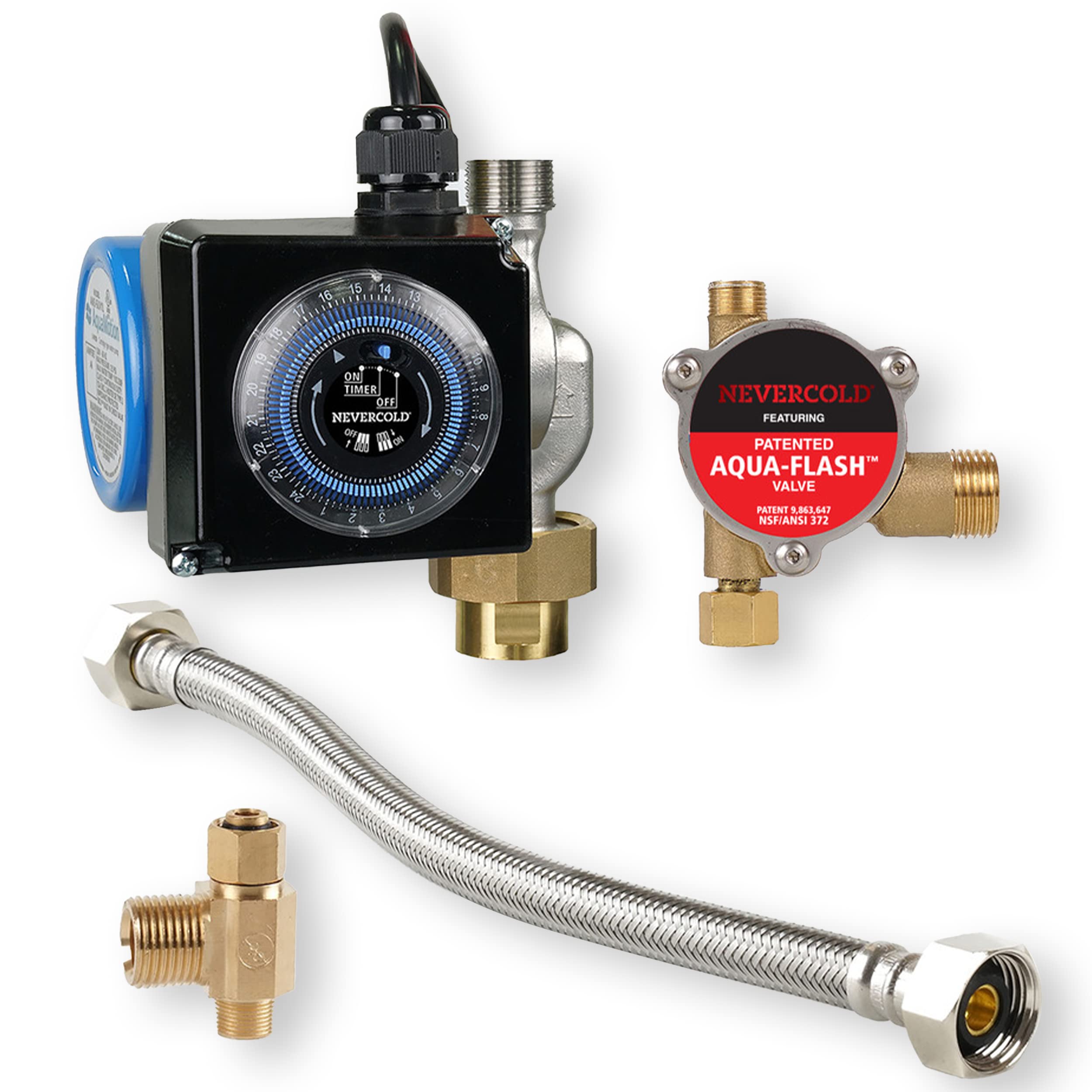 3/4 Inch Nevercold Universal Hot Water Recirculation Pump Kit - Brass Construction 70600 - Instant Hot Water for Showers, Sinks & Appliances