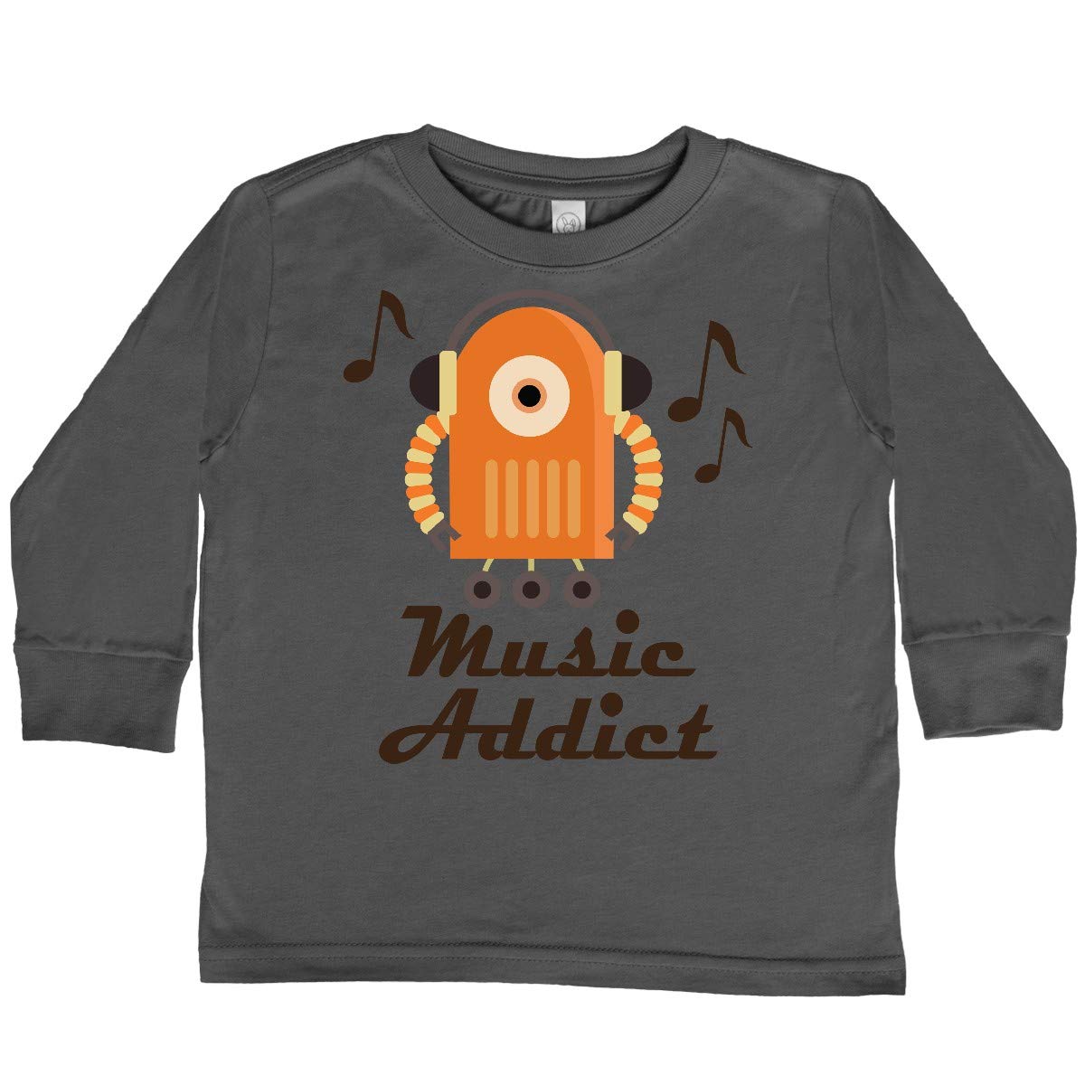 Inktastic Music Addict Robot Musician Graphic Toddler Long Sleeve T-Shirt - Cute Band Tee for Kids, Boys & Girls - Perfect for Concerts, Music Classes & Playdates