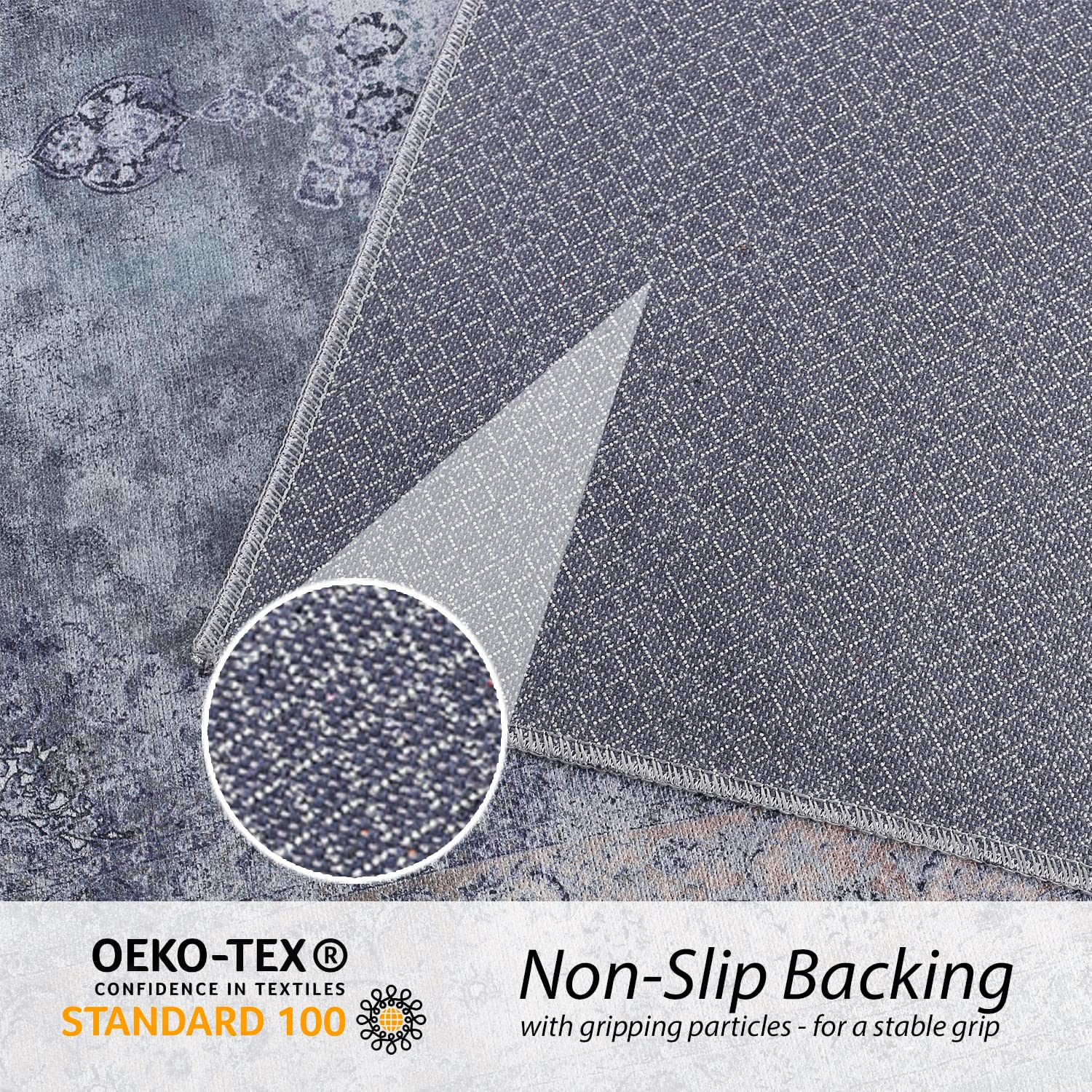 Machine Washable Area Rug - Pet-Friendly, Non-Slip Indoor Carpet for Kitchen, Bathroom & Living Room - Home Floor Decor (Ash/Champagne, 6'3