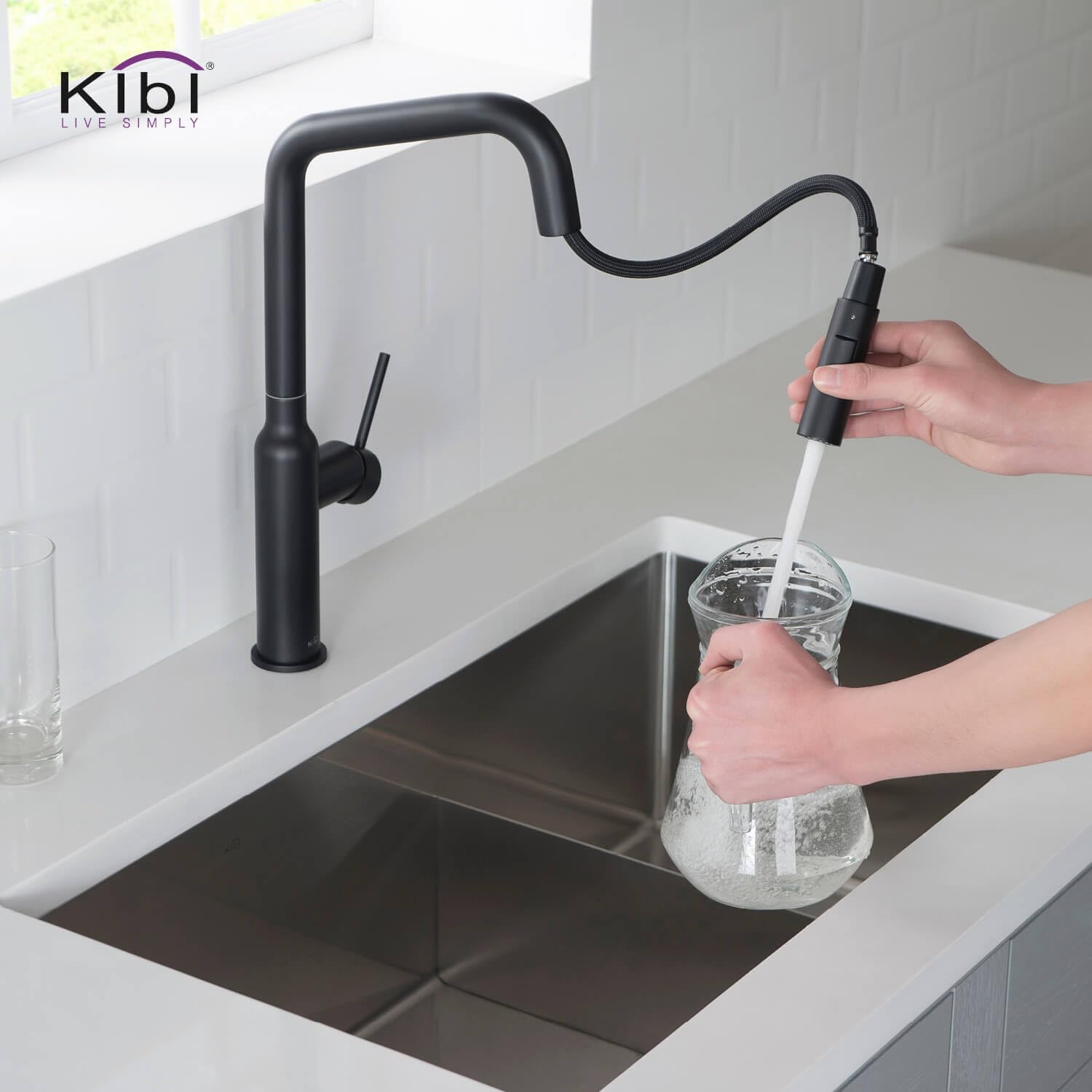 KIBI Matte Black Kitchen Faucet with Pull Down Sprayer & Soap Dispenser for Modern Homes