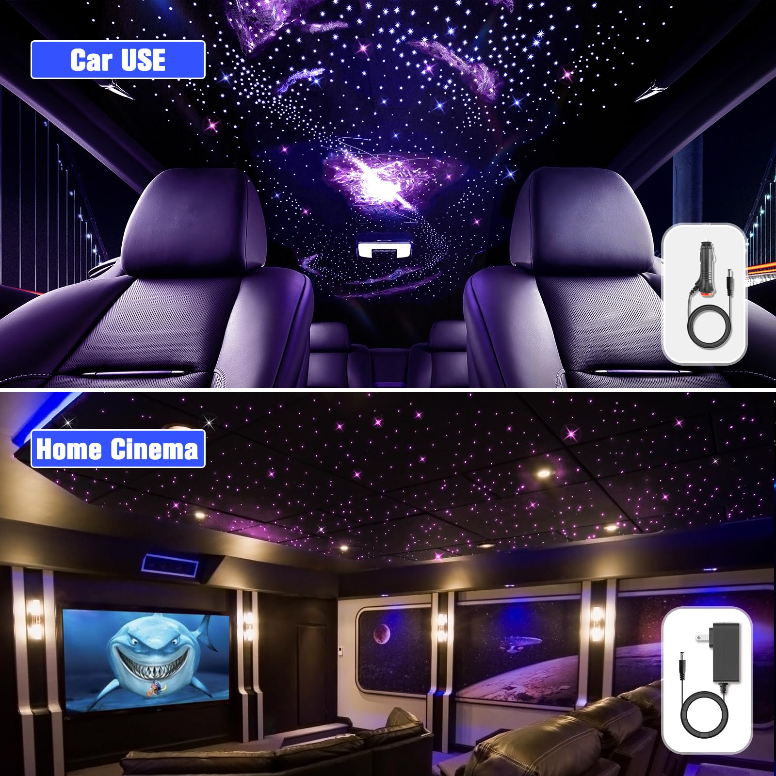 20W Twinkle LED Fiber Optic Lights - 650pcs 0.03in Star Ceiling Kit with Bluetooth APP & Remote Control for Car Roof & Home Decoration | Create Starlight Ambiance for Bedroom, Party, Wedding & Relaxation