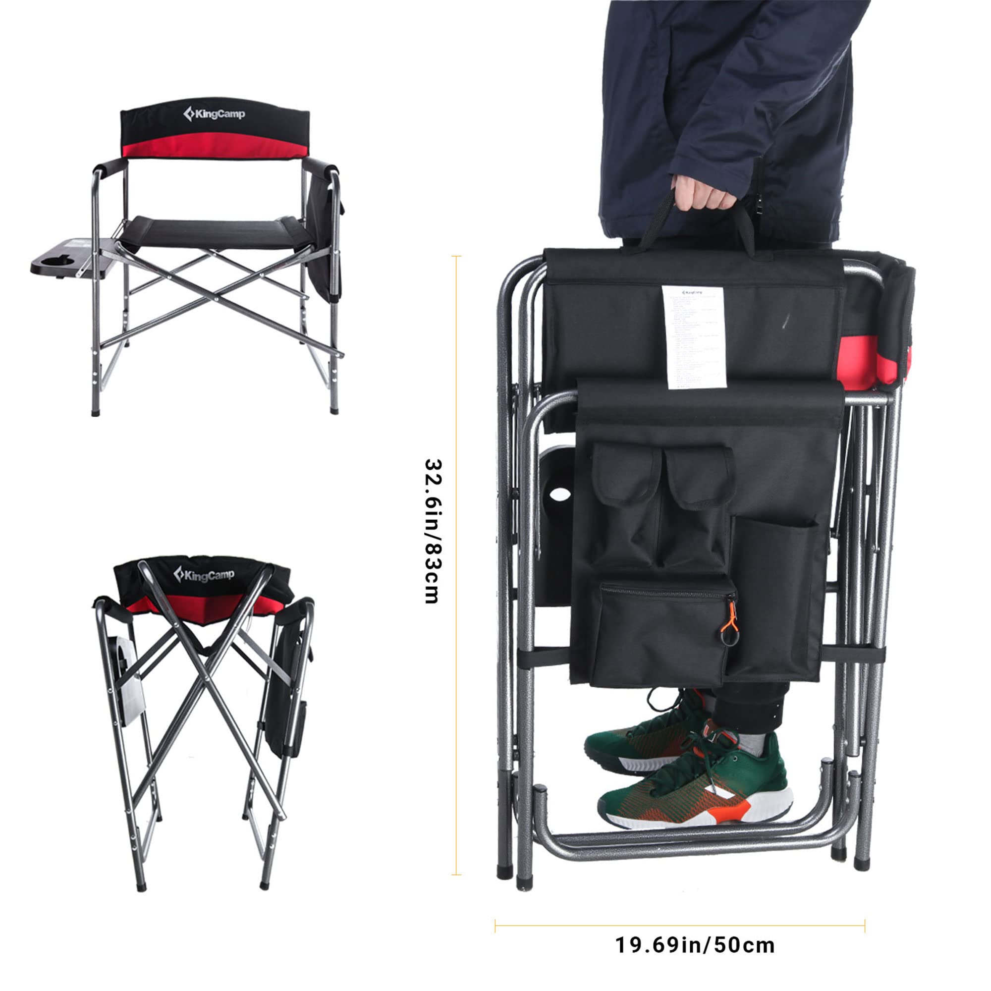 KingCamp 2-Pack Heavy Duty Folding Director Chairs with Side Table & Storage Pouch - Portable Outdoor Camping Chairs for Patio, Beach, Picnic, Backyard & Tailgating (Red)