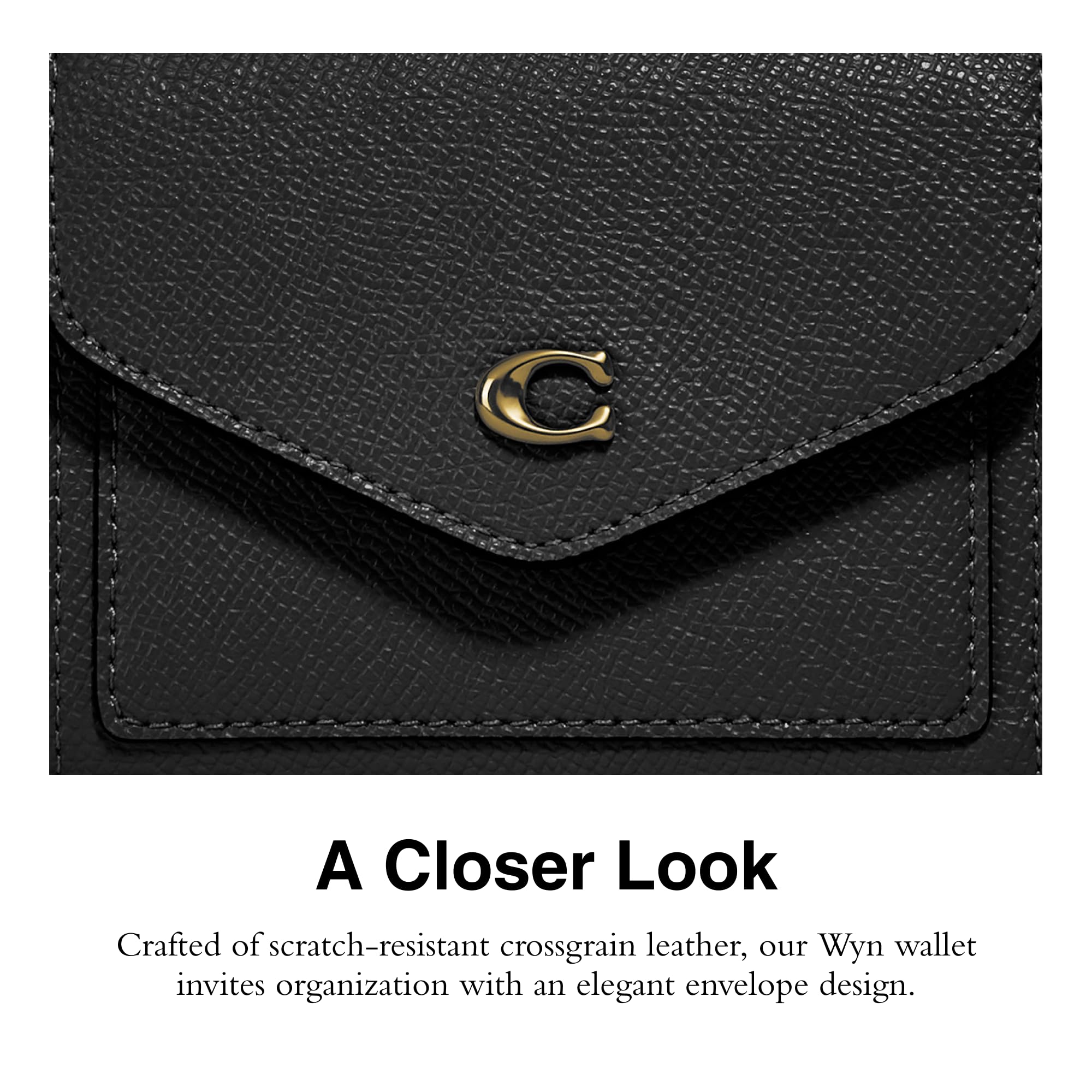 Coach Wyn Small Leather Wallet in Light Brown/Black – Cross Grain Leather, Slim & Stylish for Everyday Use, Travel, and Gifting