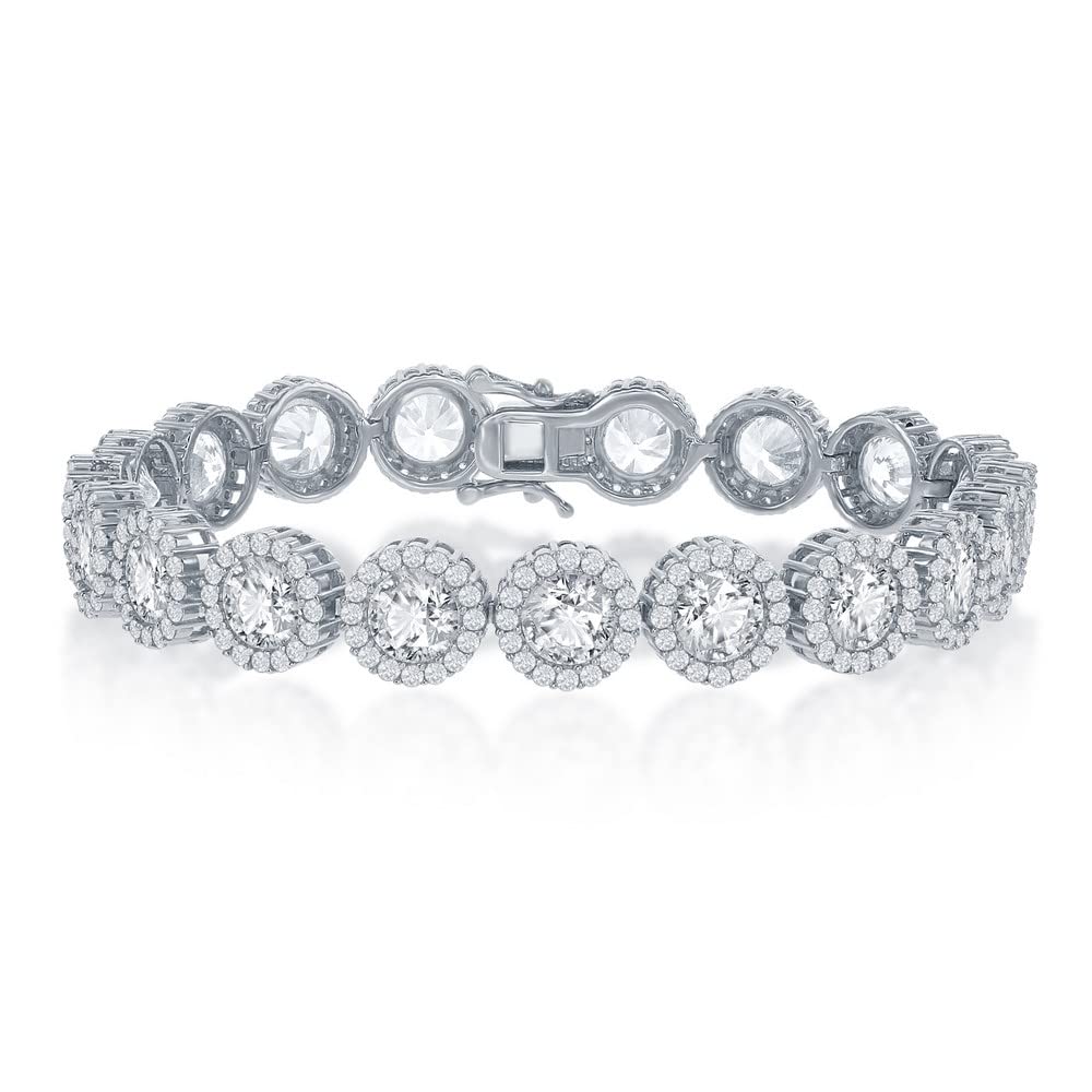 Sterling Silver Round Halo CZ Tennis Bracelet for Women - Elegant Bridal Jewelry, Wedding Gift, Anniversary Present - Perfect for Brides, Engagements & Special Occasions