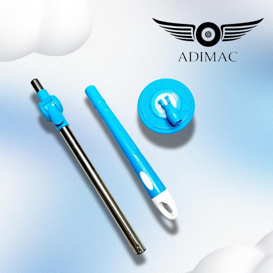 ADIMAC Heavy Duty 360 Degree Rotating Mop Stick - Stainless Steel & Plastic Mop Rod with 3 Refill Pads for Floor Cleaning | Perfect for Home, Office, Kitchen, Bathroom & Hard Surface Floors