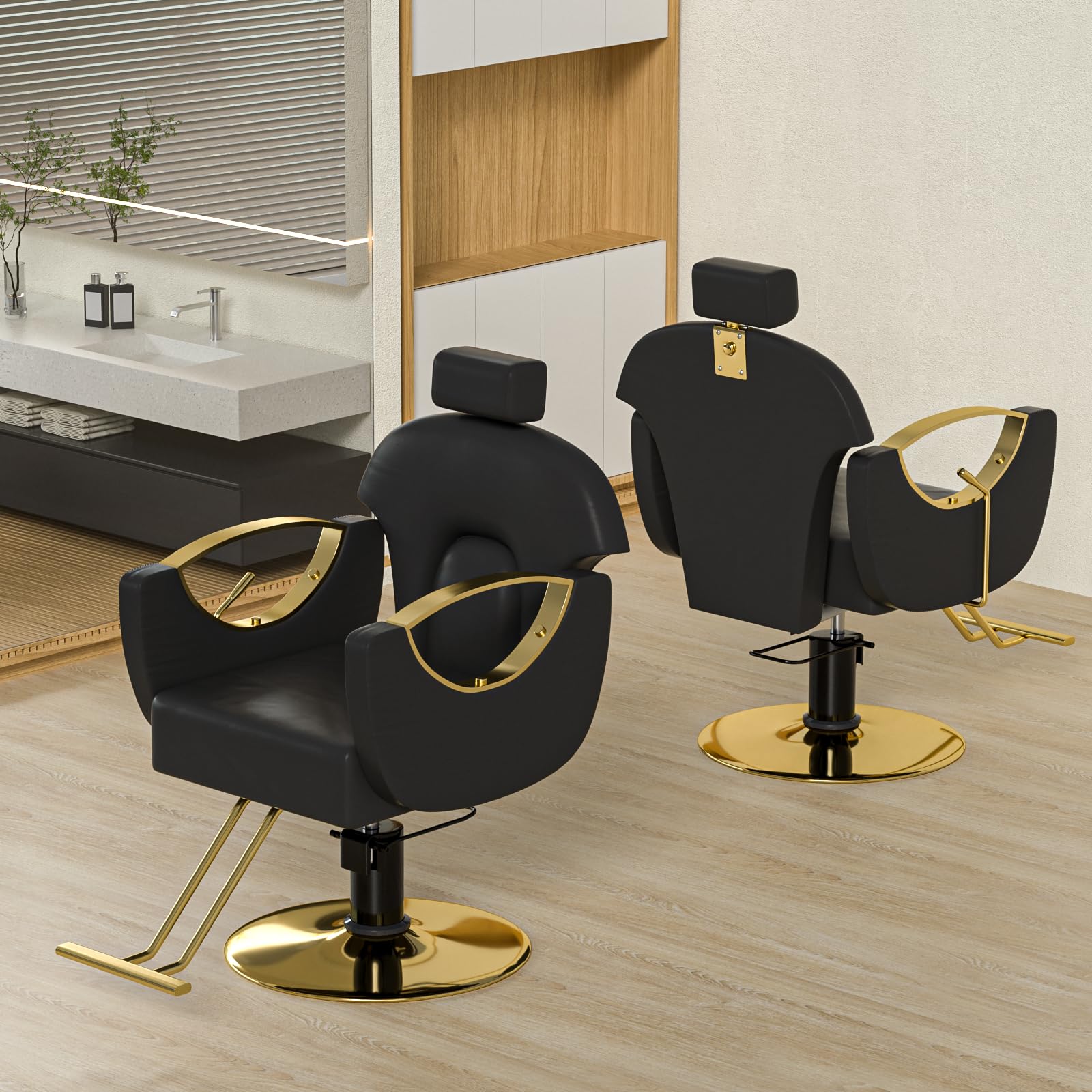 Premium Black & Gold Hydraulic Barber Chair - 360° Swivel, Height Adjustable & Reclining Salon Styling Chair with Lifting Headrest | Comfortable Hairdresser Chair for Salons, Barbershops & Home Use