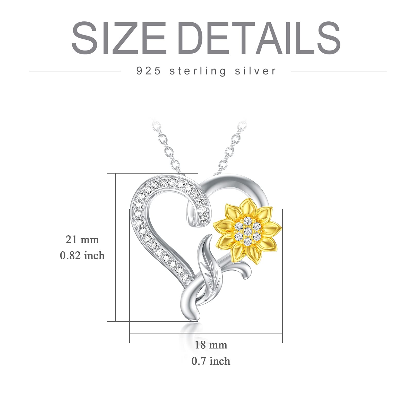 Moissanite Sunflower Heart Necklace for Women - 925 Sterling Silver 18k Gold Plated Love Pendant Jewelry | Romantic Gift for Wife, Mom, Sister | 18