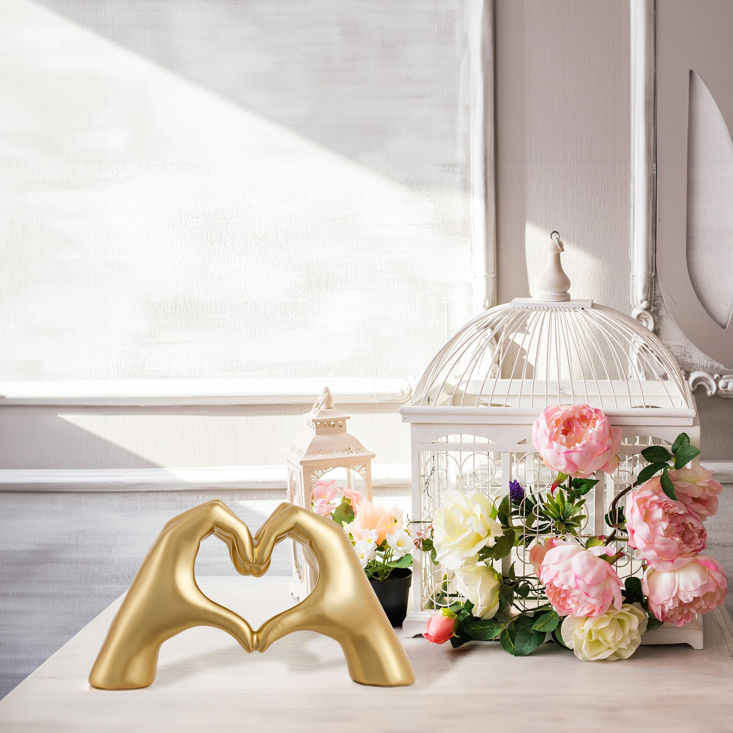 Gold Hand of Love Sculpture Statue - Peace Sign Decor for Home Office, Living Room & Bedroom - Aesthetic Shelf Decor & Knick Knacks - Perfect for Meditation Spaces, Wedding Gifts & Boho Home Decor